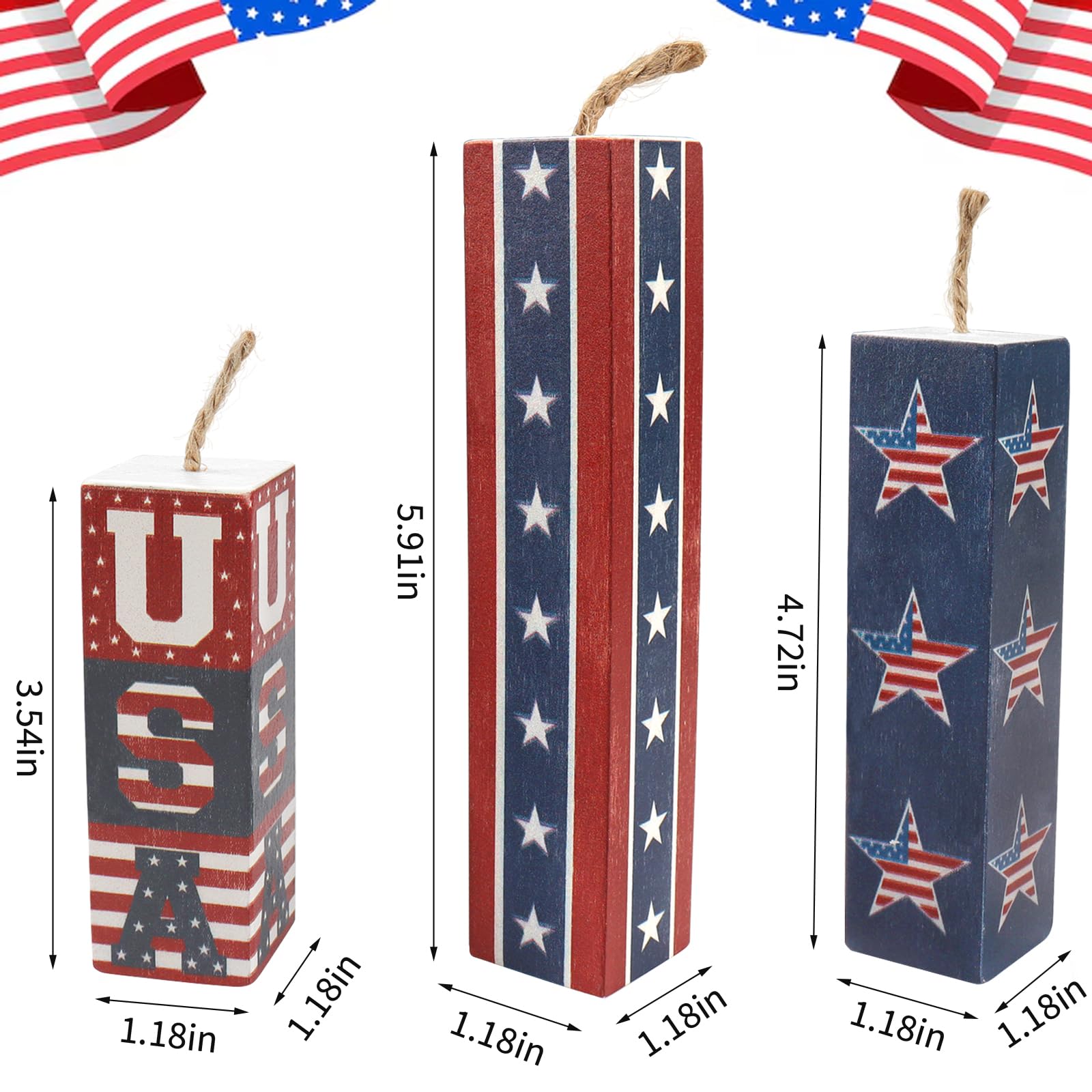 ABTOLS 3PCS Patriotic Firework Tiered Tray Sign,4th of July Wooden Table Decoration Labor Day Rustic Firework Decor USA Star Centerpieces for Home Tables