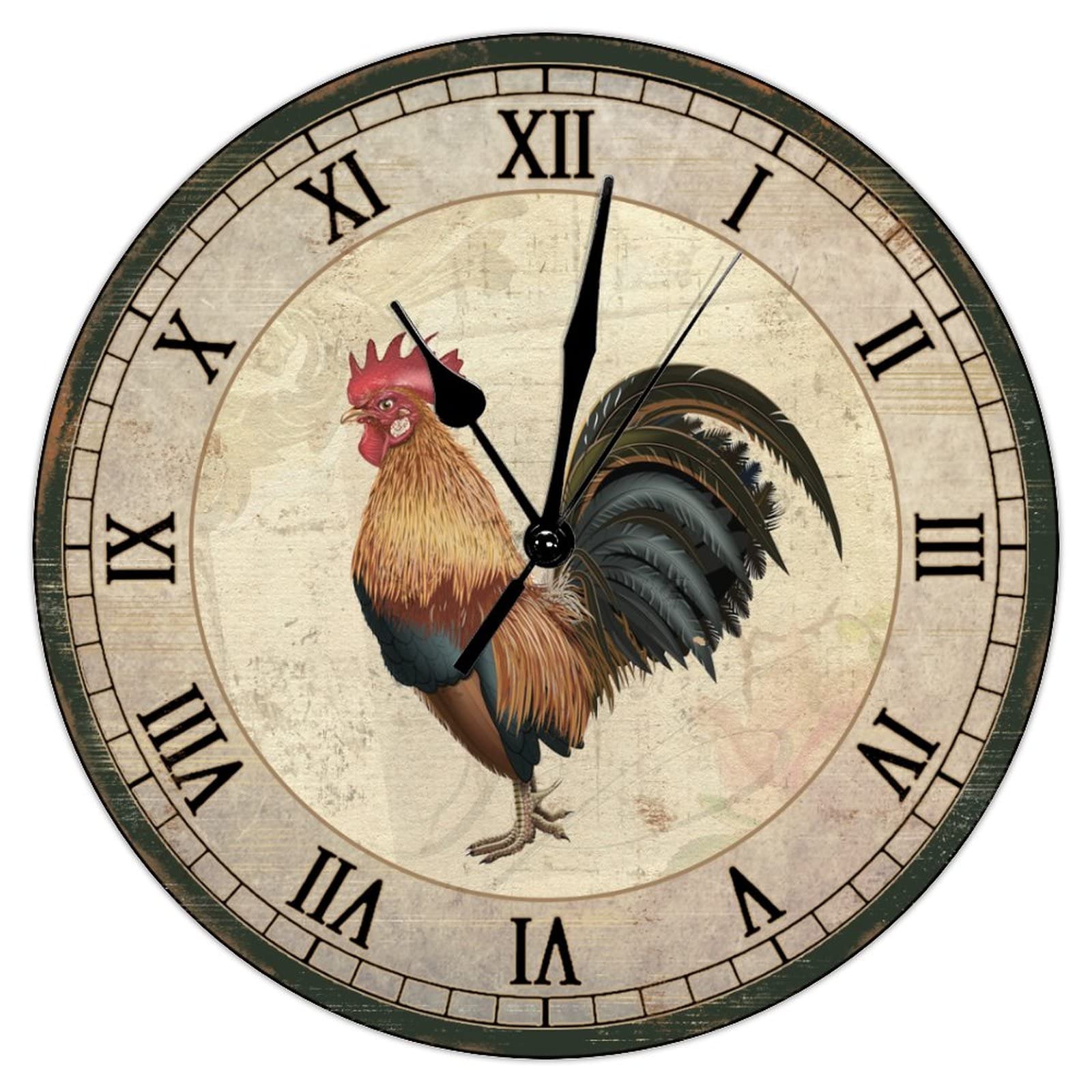 Horloge murale en bois poule de la ferme rétro 38 cm silencieuse