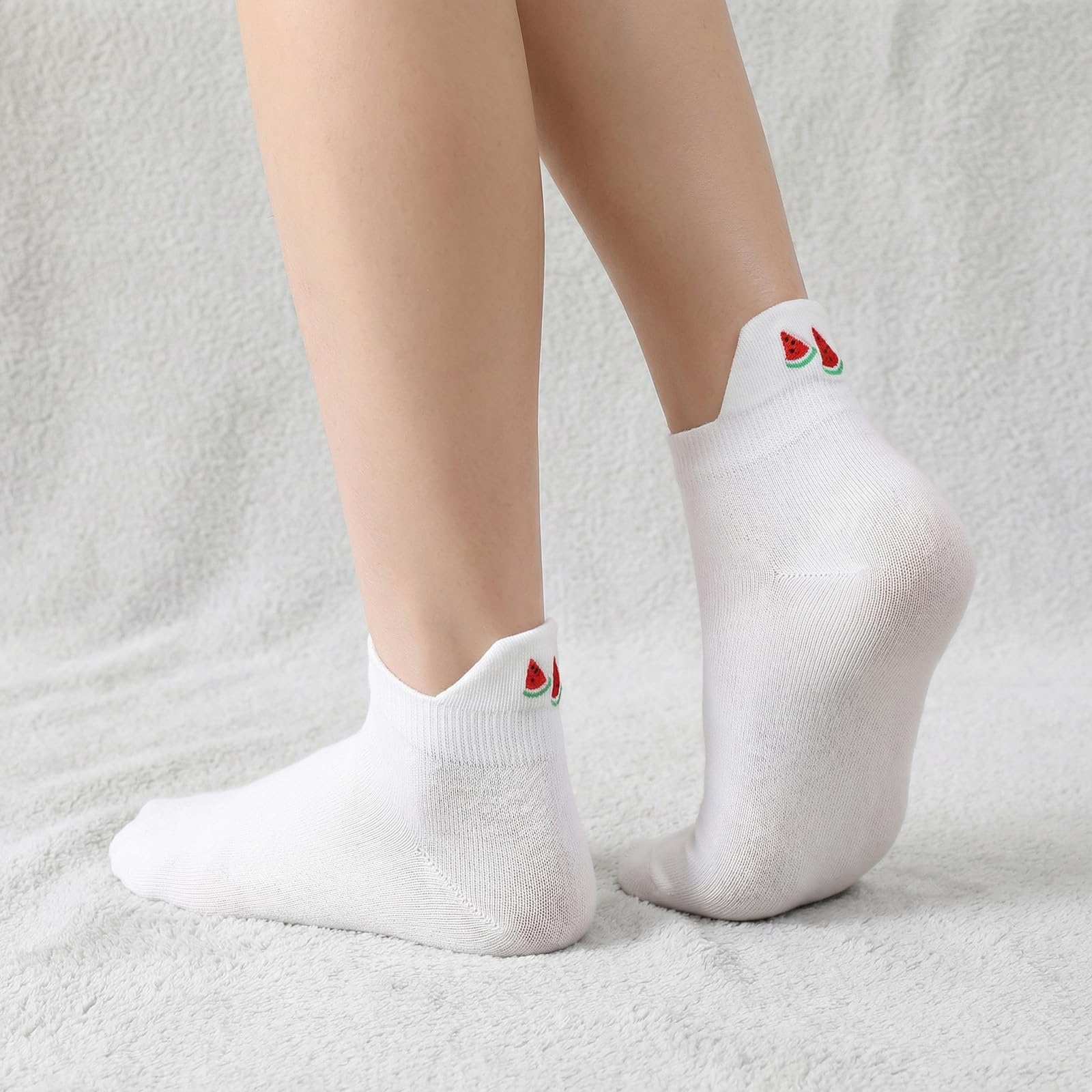6 par białych skarpet do sneakersów damskich w rozmiarze 36-42, modne bawełniane skarpety na łódkę z wzorem owocowym, oddychające, dla dziewcząt, młodzieży