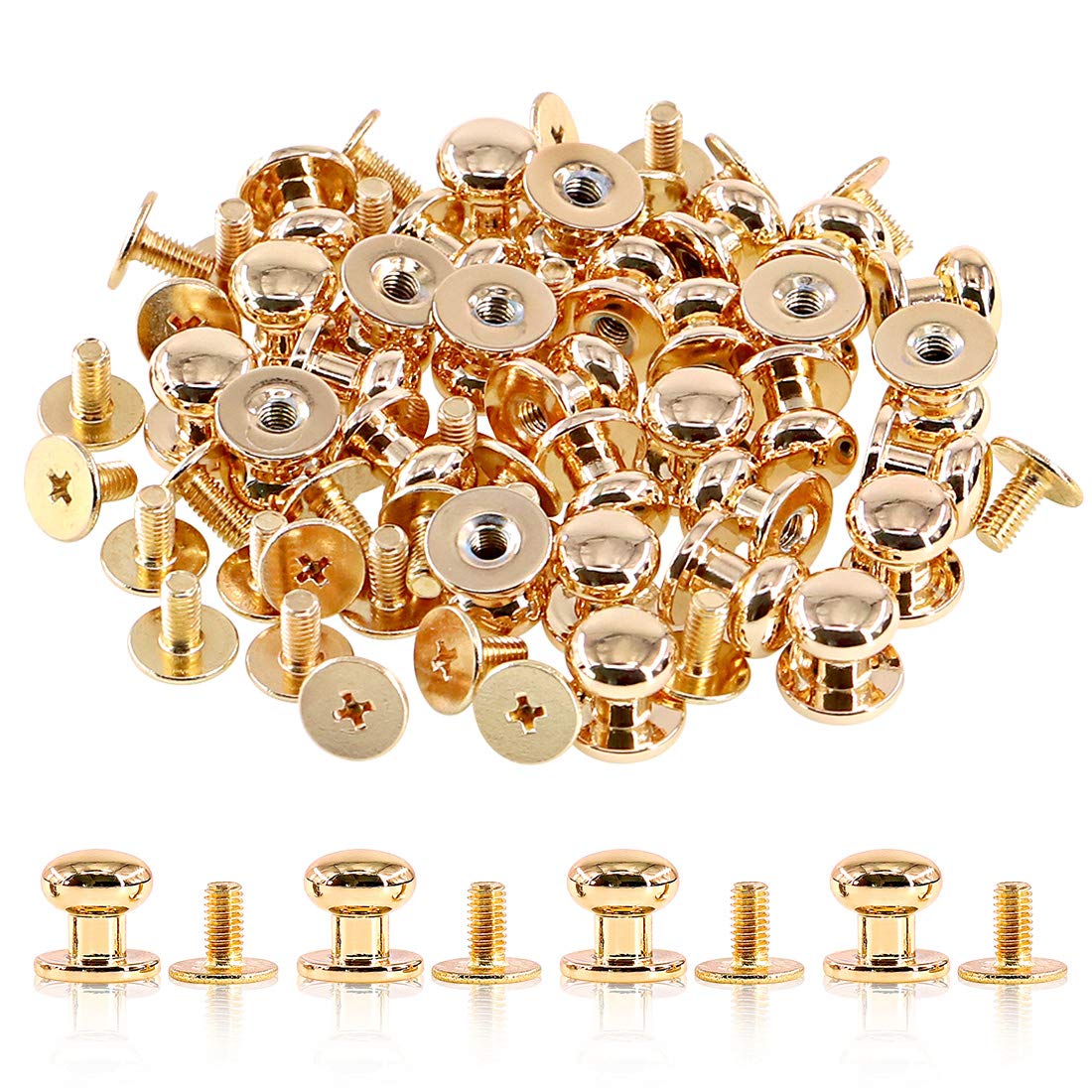 Swpeet Set di 30 viti Chicago a testa tonda con bottone a testa tonda, rivetti in pelle, rivetti in pelle, per fai da te, artigianato, riparazioni e decorazioni, colore: oro, 8 x 10 x 10 mm