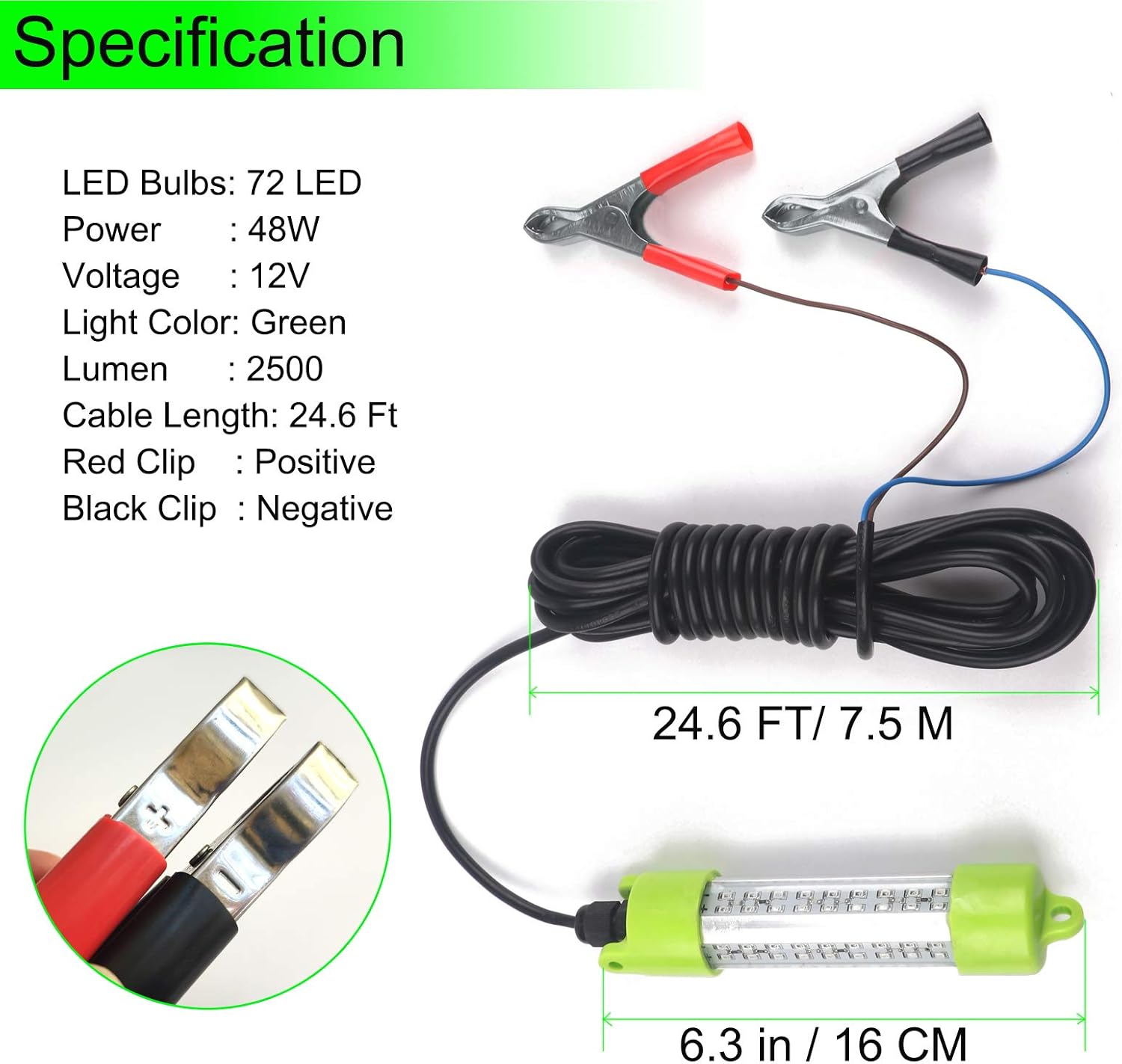 Ankey 12V 45W 72 LED 2500 Lumen Lure Bait Submersible Fishing Light Attractants Underwater Night Fishing Finder with Battery Clip Cigarette Lighter Adapter 24.6 Ft Power Cord : Sports & Outdoors