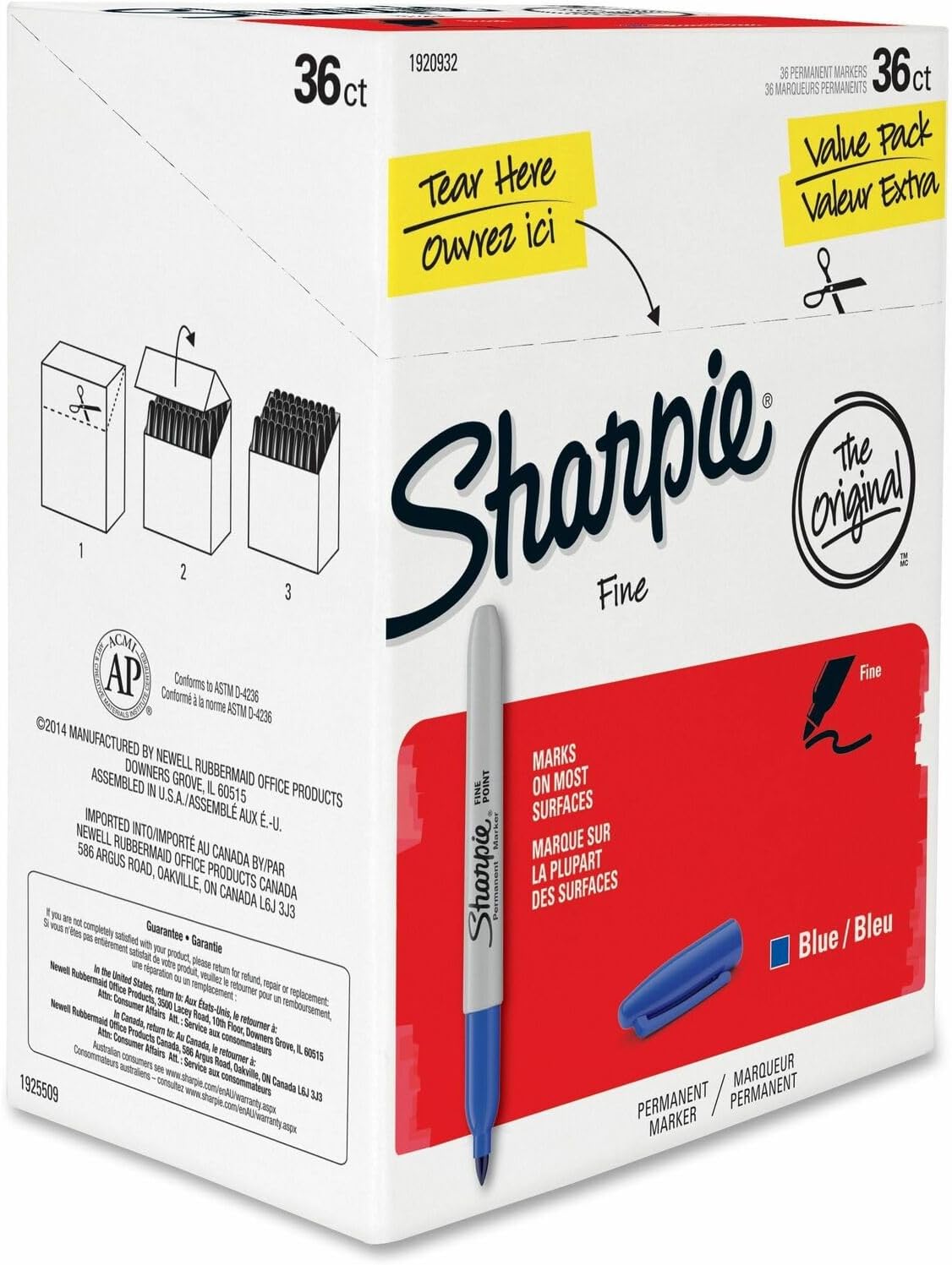 Sharpie 1920932 Fine Point Permanent Marker, Blue, 36/Pack