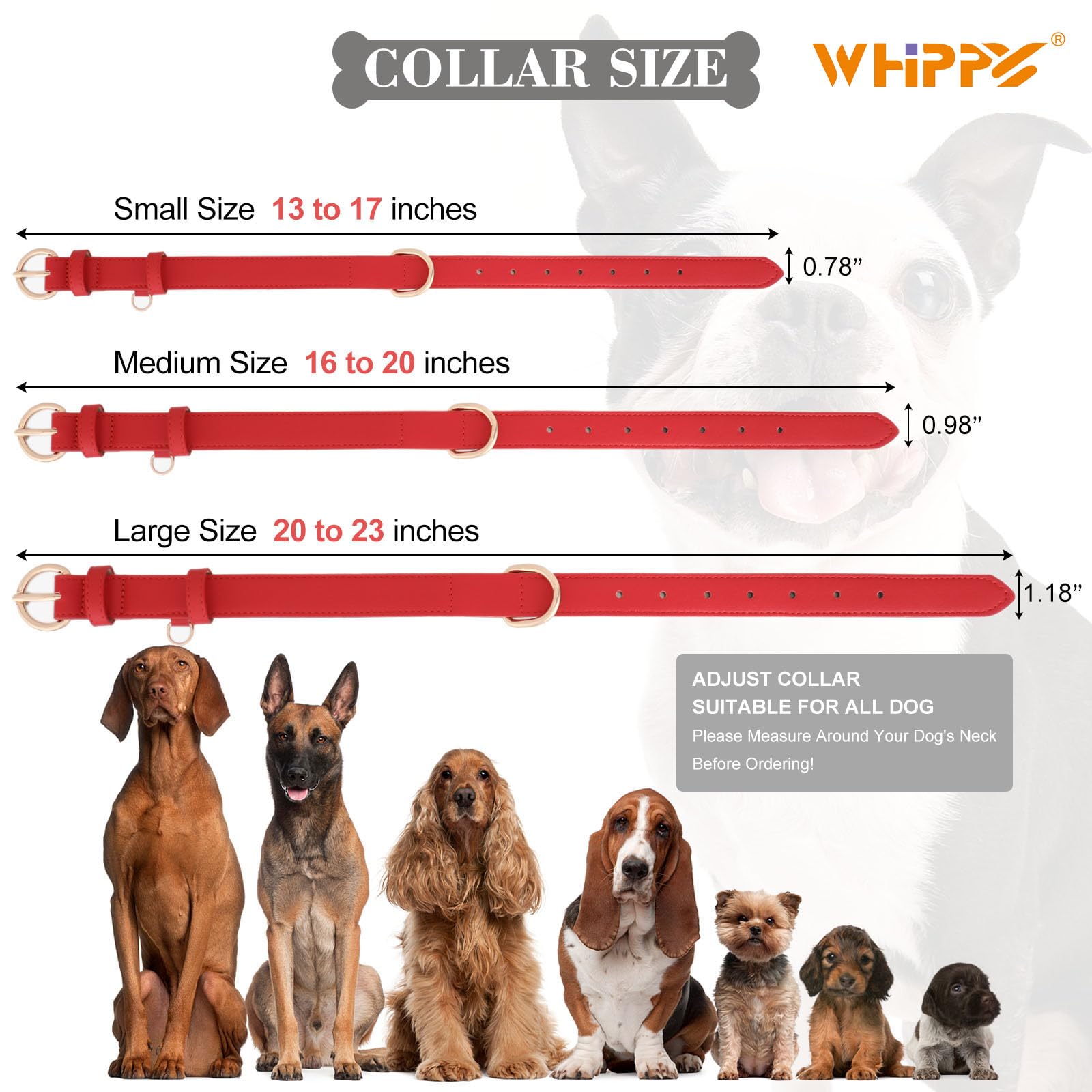 WHIPPY Leather Dog Collar for Small Medium Large Dog Soft Breathable Adjustable Leather Padded Puppy Collar Heavy Duty Waterproof Dog Pet Collar Metal Buckle - Image 4