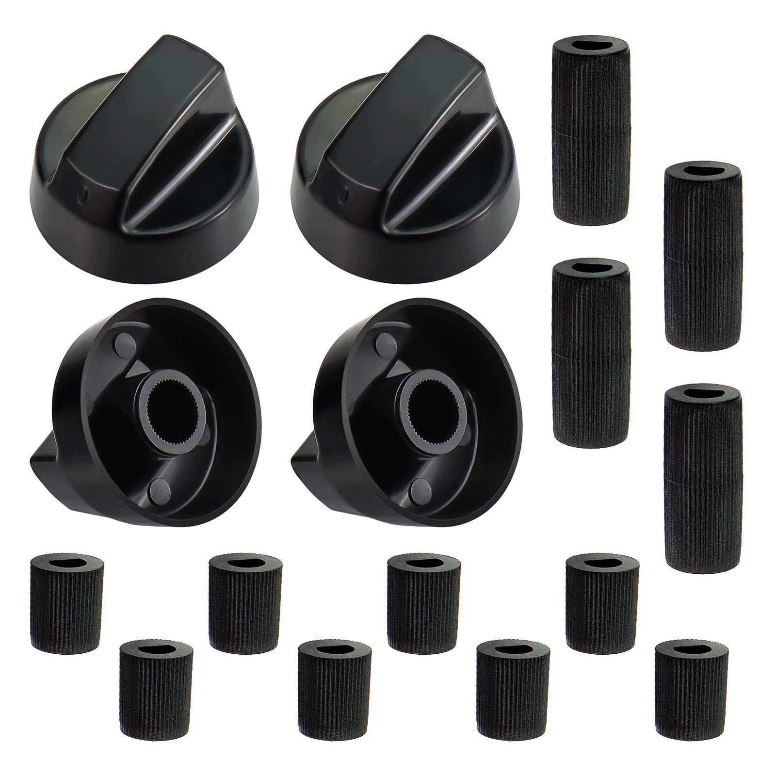 NALACAL 4 Pack Black Universal Control Knobs, with 4 x Long adapters and 8 x Short adapters, Compatible for Oven Stove Range - Universal Stove Knobs - Wide Range of Availability (Black)
