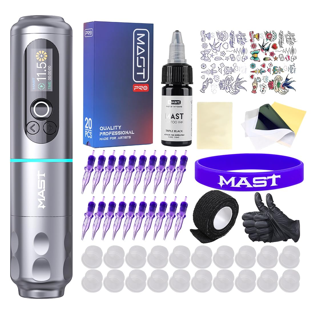 Mast Archer2 Wireless Tattoo Gun Rotary Pen Kit, Brushless Motor by Mcore, Smart Screen & 2000mAh Battery for Run Long Time, 3.5mm Stroke Length (grey)