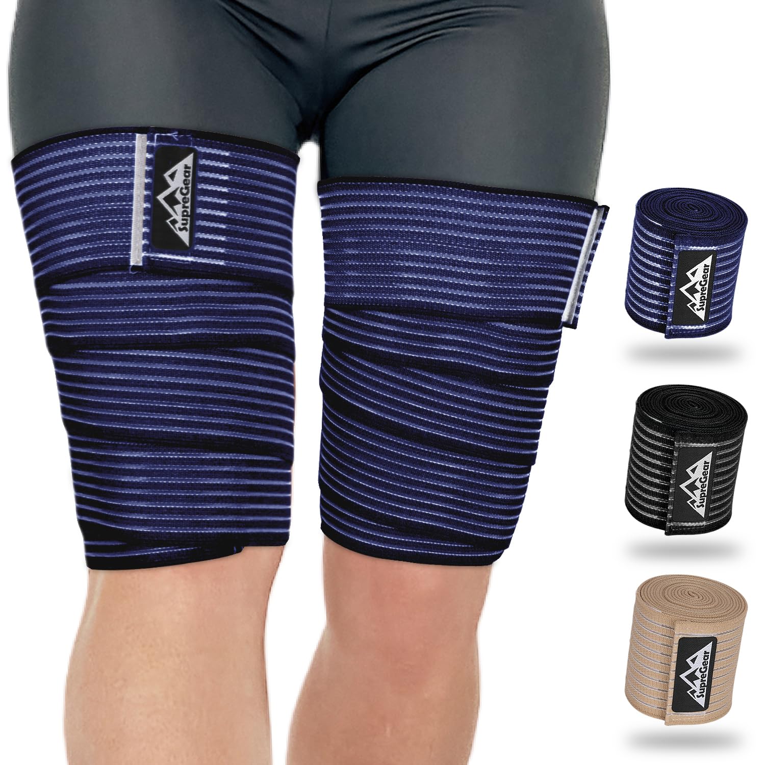 supregear 2 Pcs Hamstring and Thigh Compression Wraps, Adjustable Thigh Brace for Muscle Sprain, Quadricep Support Sleeve for Men and Women, Elastic Bandages for Knee Calf Arm Leg, 200 cm/79 in