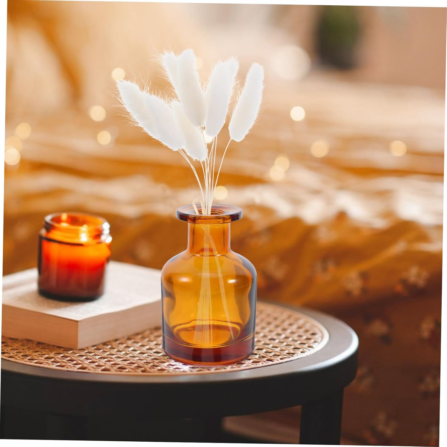 2pcs Glass Reed Diffuser Bottles Essential Oil Diffuser Empty Bottles Cylindrical Glass Caps for Home Office Car