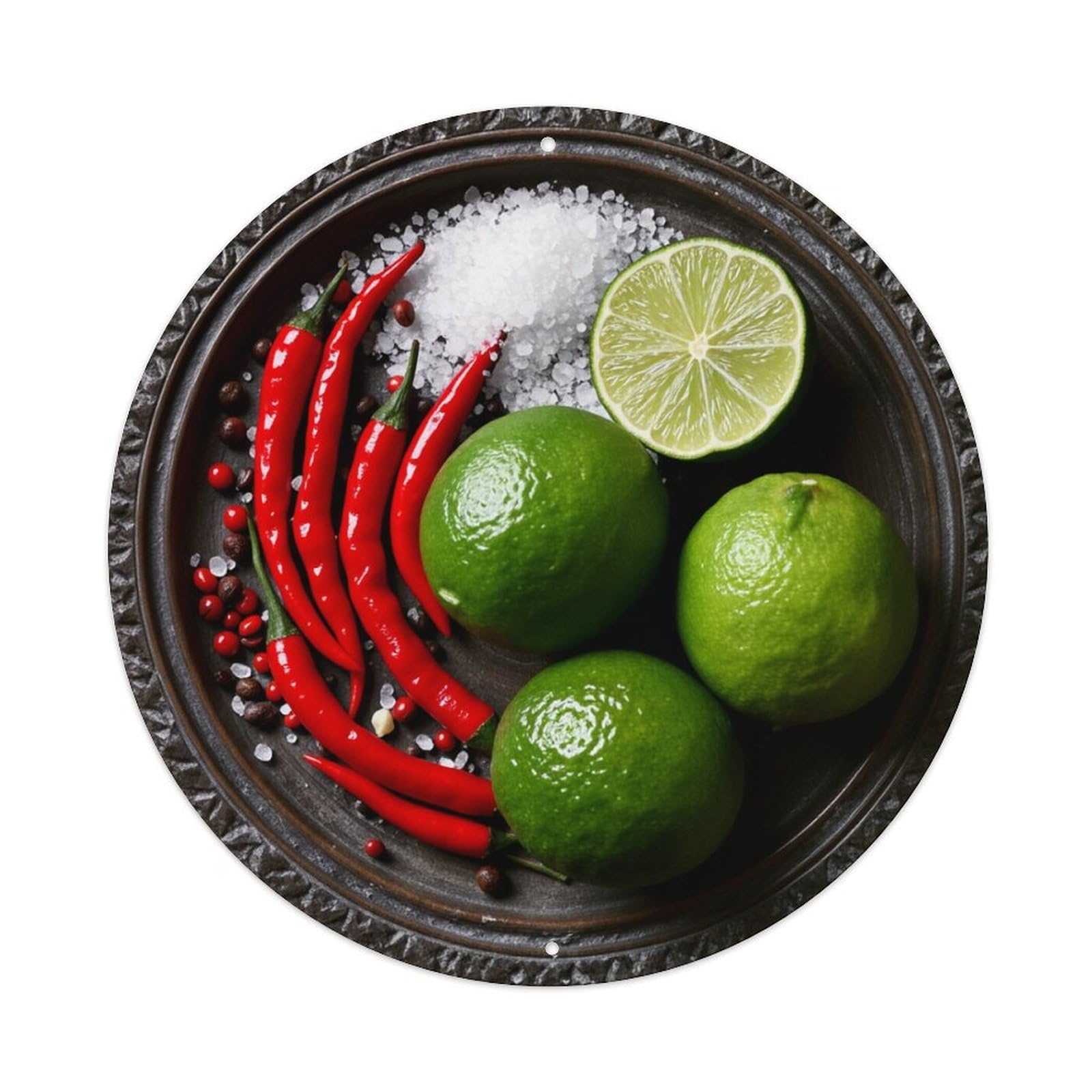 Chili Lime Salt Pepper Spice Round Tin Sign Retro Metal Sign for Cafe Bar Pub Home Game Room Gym Club Wall Decoration Vintage Metal Poster 8x8 Inch