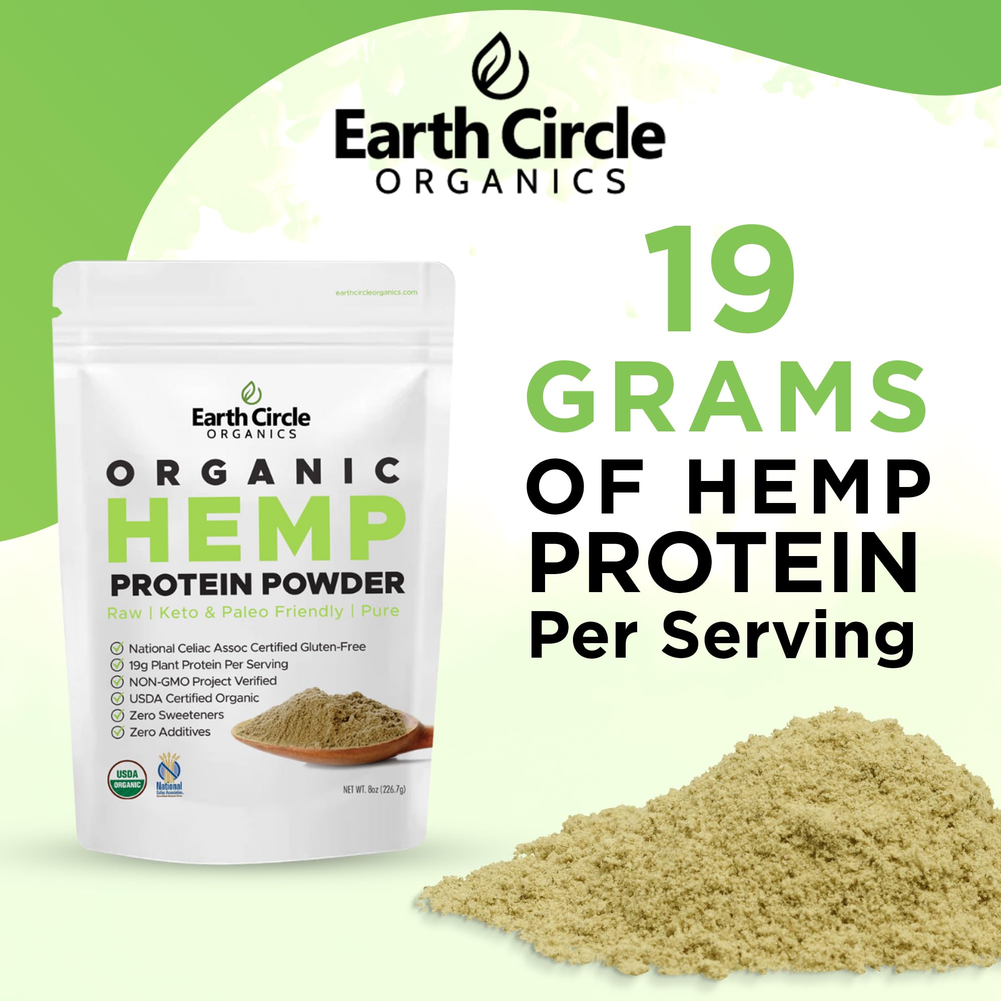 Earth Circle Organics Organic Hemp Protein Powder, Gluten Free, Plant Based & Vegan Raw Protein Powder - Perfect for Keto, Meal Replacement Shakes, Pre-Workout and Post Workout (8oz, Pack of 1) — Amazon image 4