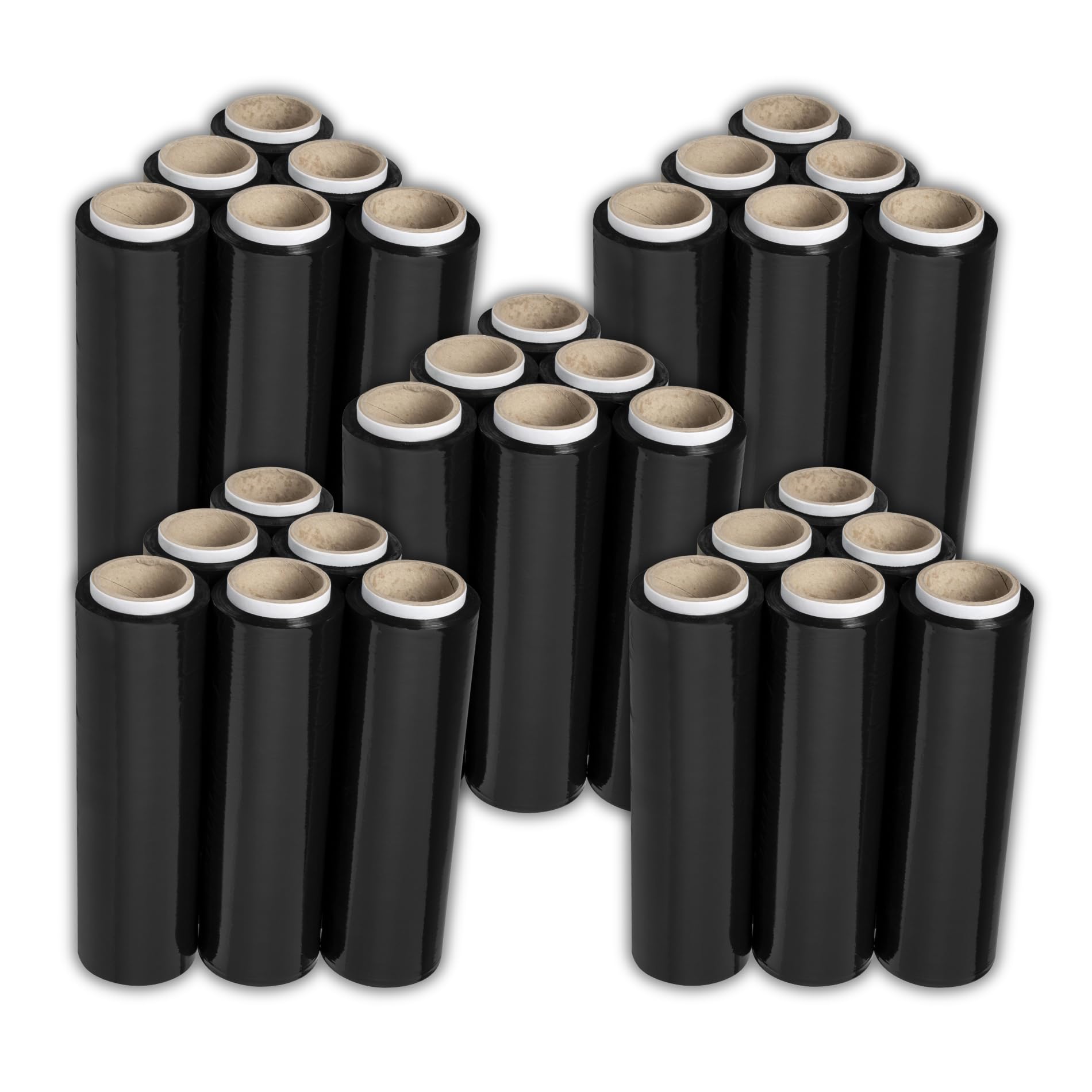 30 Stück Mini Stretchfolie Schwarz 25cm - Ministretchfolie - Mini-Rollen Verpackungsmaterial 85 m - Handfolie ohne Griff - Strechfolienrolle - Schutzfolie für Versandpakete - Wickelfolie