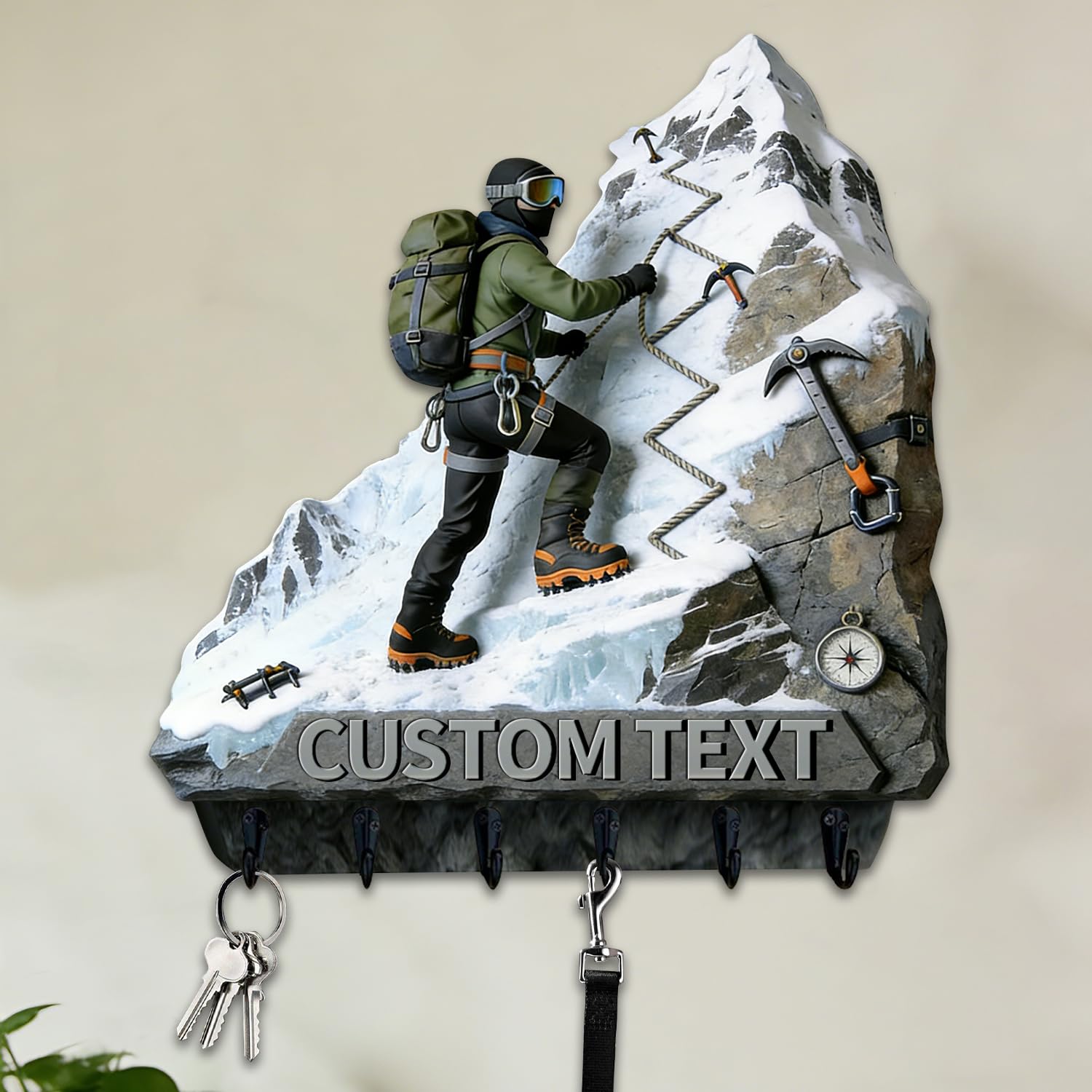 Custom 2D Flat Print Mountaineer Themed Wall Hooks for Mountaineering Enthusiasts Men Women Personalized Name Mountain Theme Key Holder Mountain Theme Key Rack for Living Room Hallway Office Bedroom