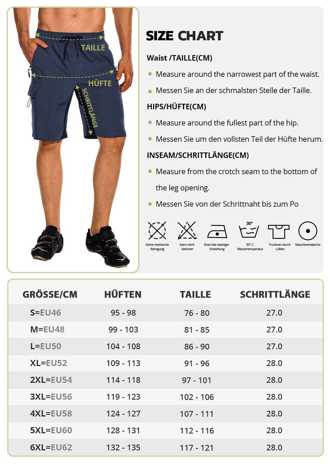 Hiauspor Pantalones Cortos de Senderismo para Hombre, 5 Bolsillos, Azul