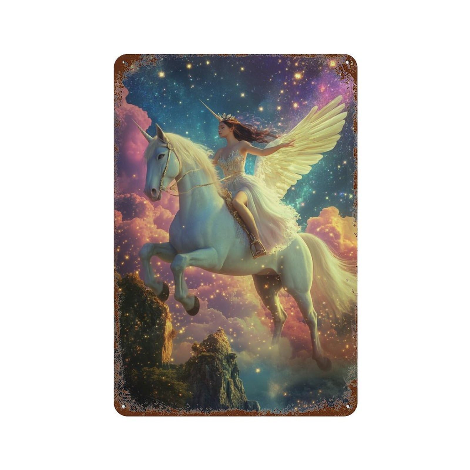 Fantasy Unicorn Ride -6 Weathered Tin Sign 11.8"x7.9", Rustic Home Decor for Garage, Bar And Workshop Decor