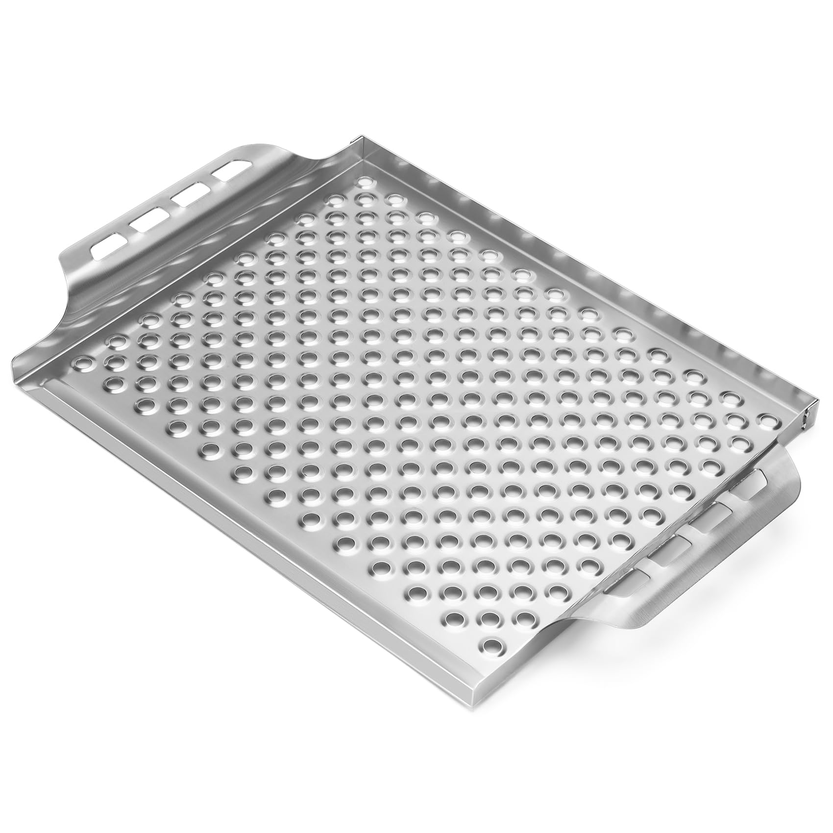 onlyfire Bandeja para Parrilla de Agujero Redondo de Acero Inoxidable,para barbacoas de carbón， Gas y Otras barbacoas, 44 x 30 x 3,8 cm (Largo x Ancho x Alto)