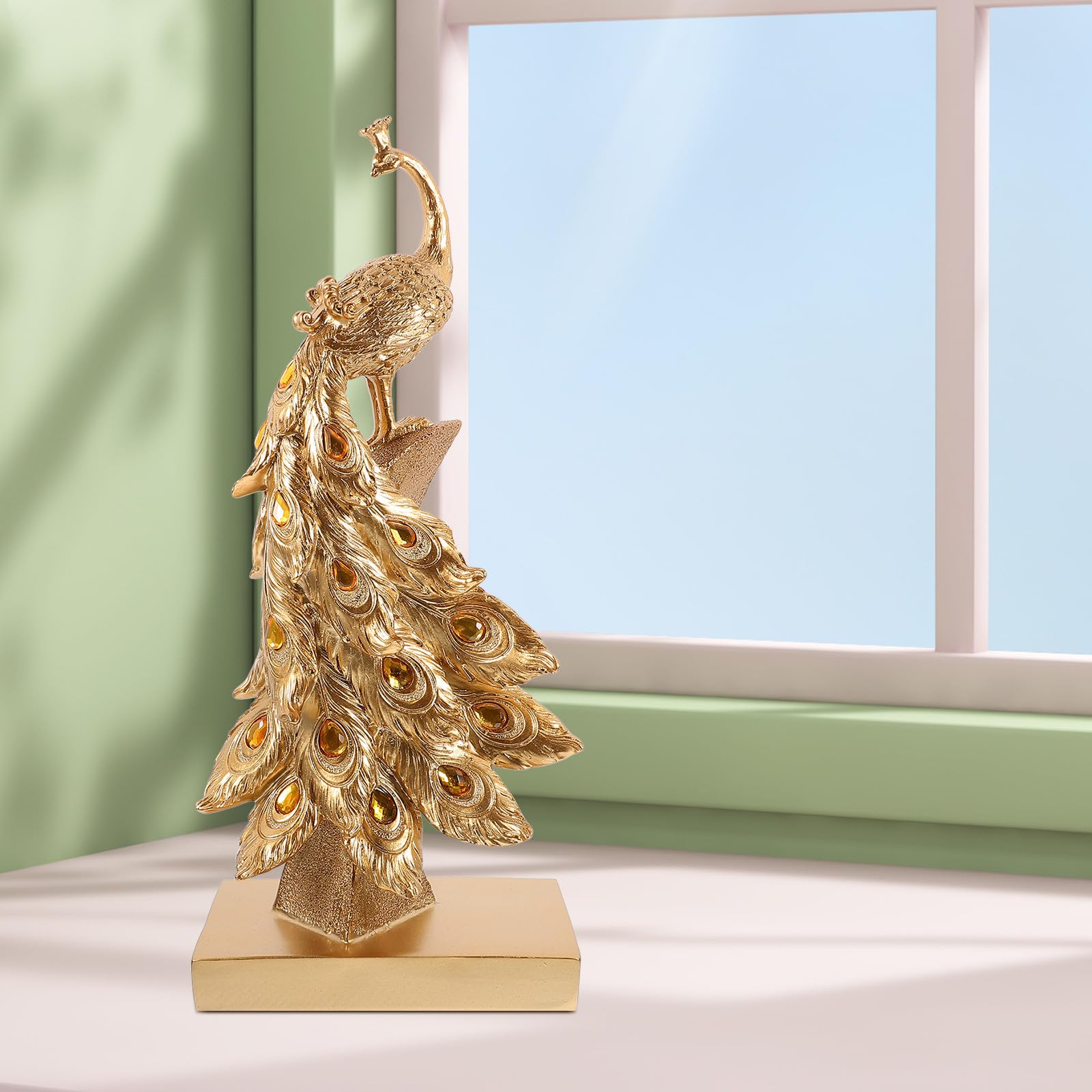 Toyvian Ozdoba Ogrodowa z Żywicy Pawia Mała Statua Trawnik Figurka Dekoracyjna Do Ogrodu i Podwórko Unikalny Design Wszechstronne Zastosowanie