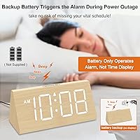 Vista 3 de DreamSky Wooden Digital Alarm Clocks for Bedrooms - Electric Desk Clock with Large Numbers, USB Port, Loud Alarm for Heavy Sleepers, Adjustable