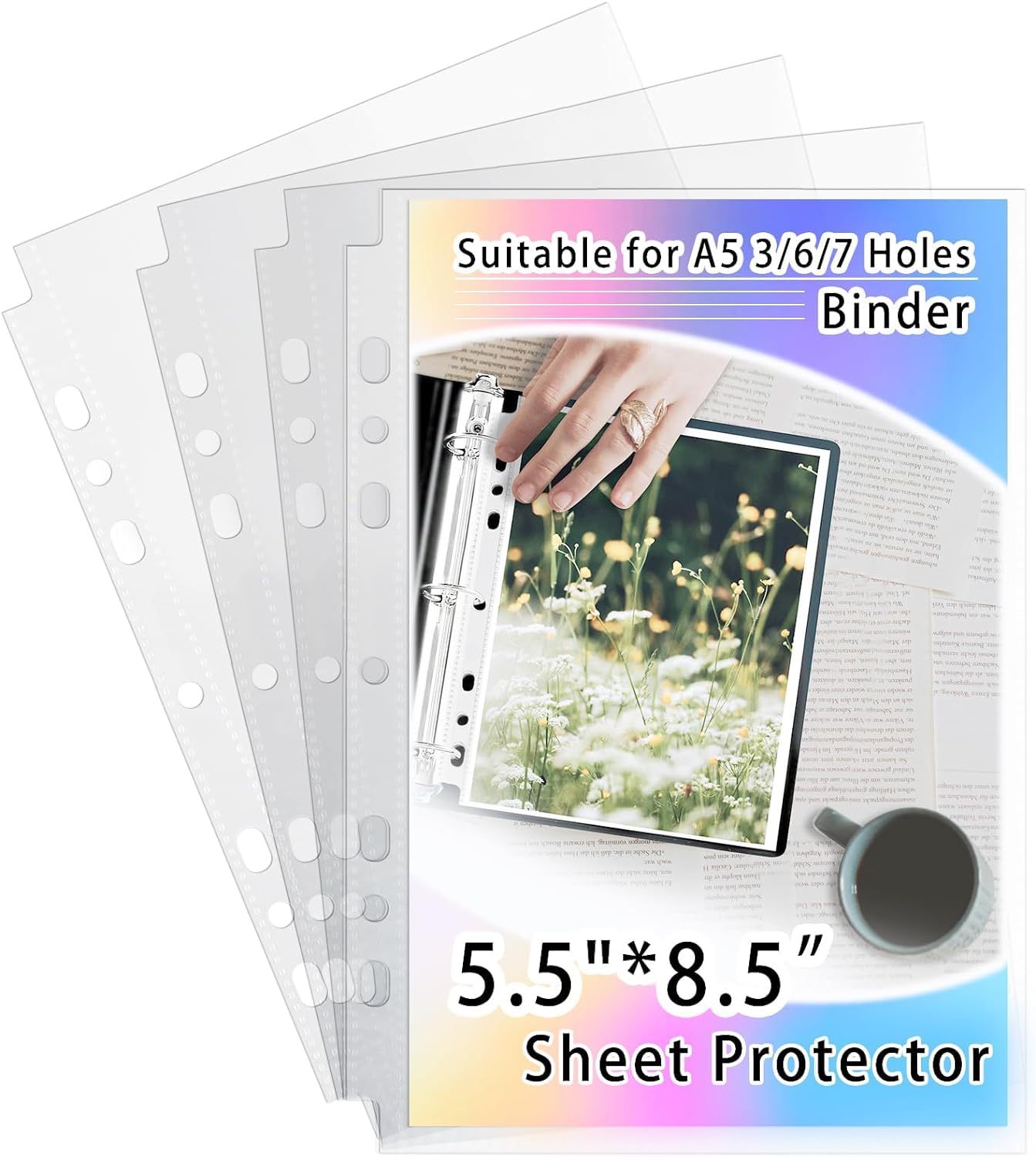AZATUS 20 Pack Heavy Duty Sheet Protectors 5.5x8.5 Inch, A5 Binder 6 Ring Clear Photo Sleeves (40 Pockets) for K-Pop Photocard, Trading Cards &