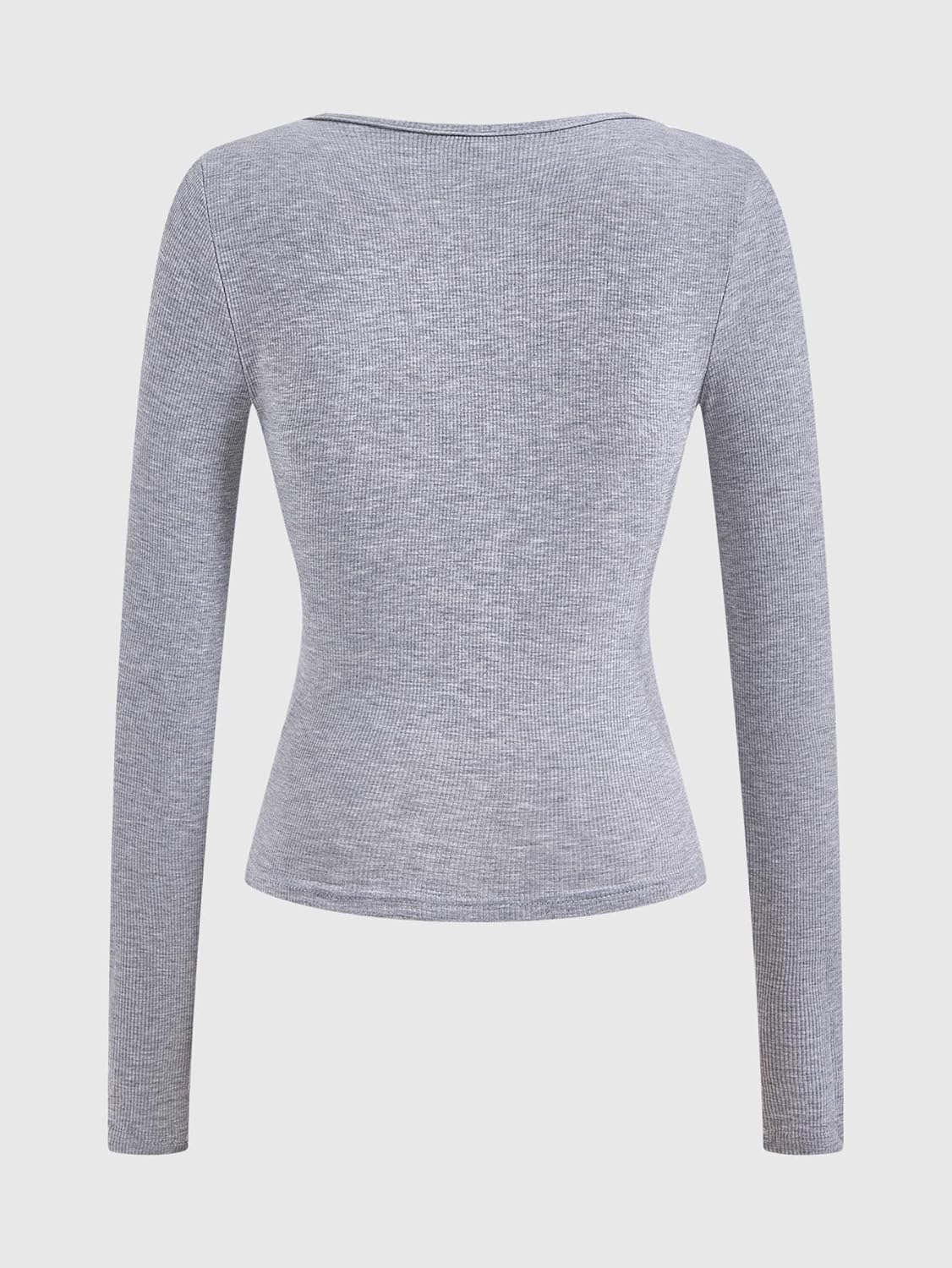 Women's Notch Neck Long Sleeve T Shirt Basic Ribbed Knit Dressy Casual Tops - Image 2