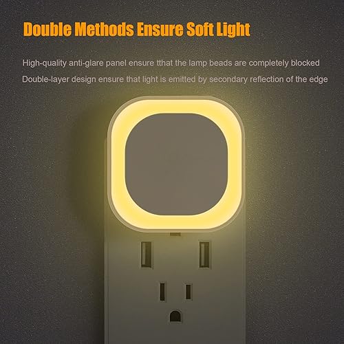 Miniatura 5 de Paquete de 4 luces nocturnas regulables enchufables, luz nocturna blanca cálida suave, sensor automático del atardecer al amanecer, luz nocturna LED