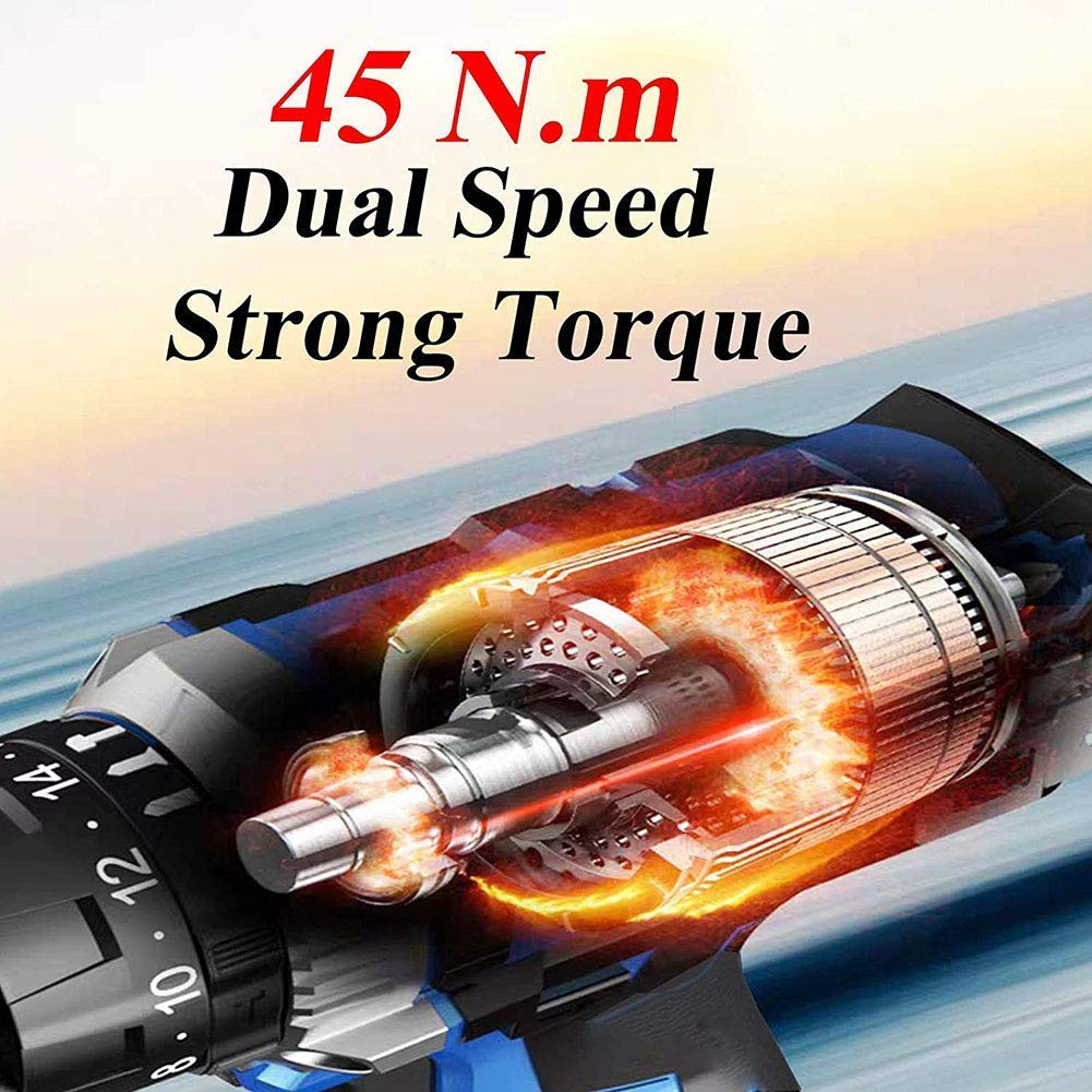Trapano Elettrico da 16,8 V, 35 NM, batterie da 1500 mAh, Caricatore rapido da 1,5 H, mandrino da 3/8 Pollici, 2 velocità variabili, 18 + 1 impostazione della Coppia, Custodia per