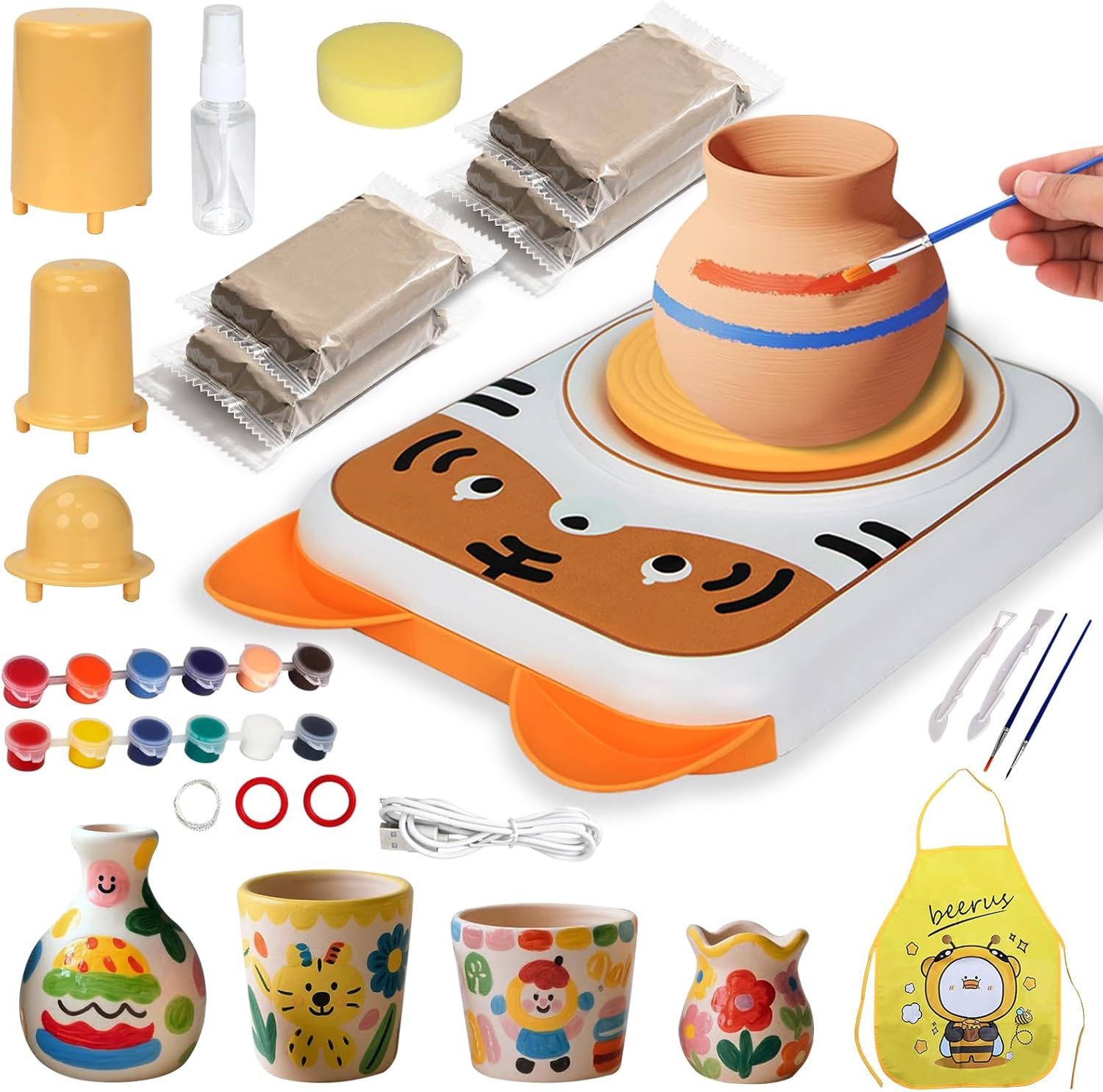 Pottery Wheel for Kids, Art Supplies Arts & Crafts Kit, Crafts Toys for Girls 6+, Pottery Studio Craft Kit with 4 Pack Air-Dry Clay,Girls Toys Birthday Christmas Gift for Kids Ages 6 7 8 9 10 11 12+