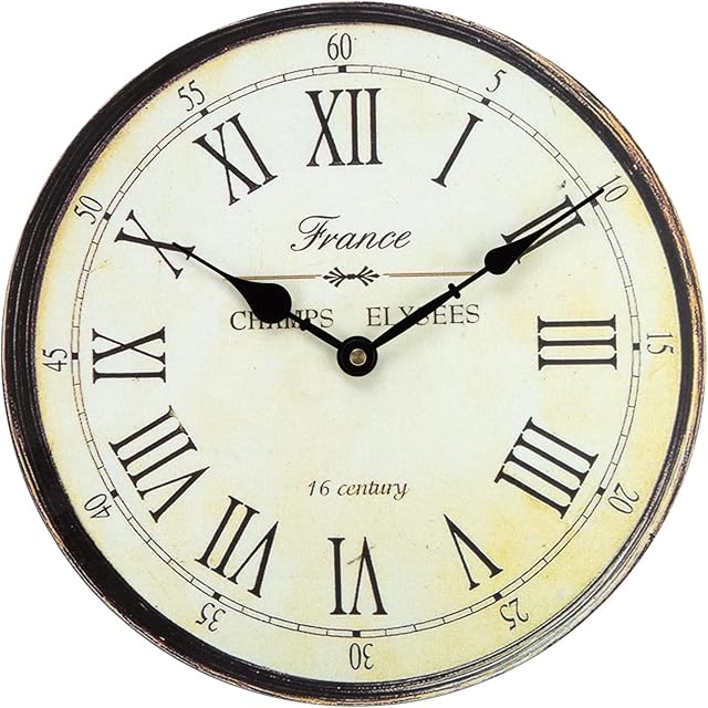 NESIFEE Zegar ścienny z cyframi rzymskimi w stylu vintage, MDF, 30 cm, spokojny zegar w stylu retro, styl wiejski, bez tykania, zasilanie bateryjne, z cichym zegarem kuchennym, radio ścienne, salon,