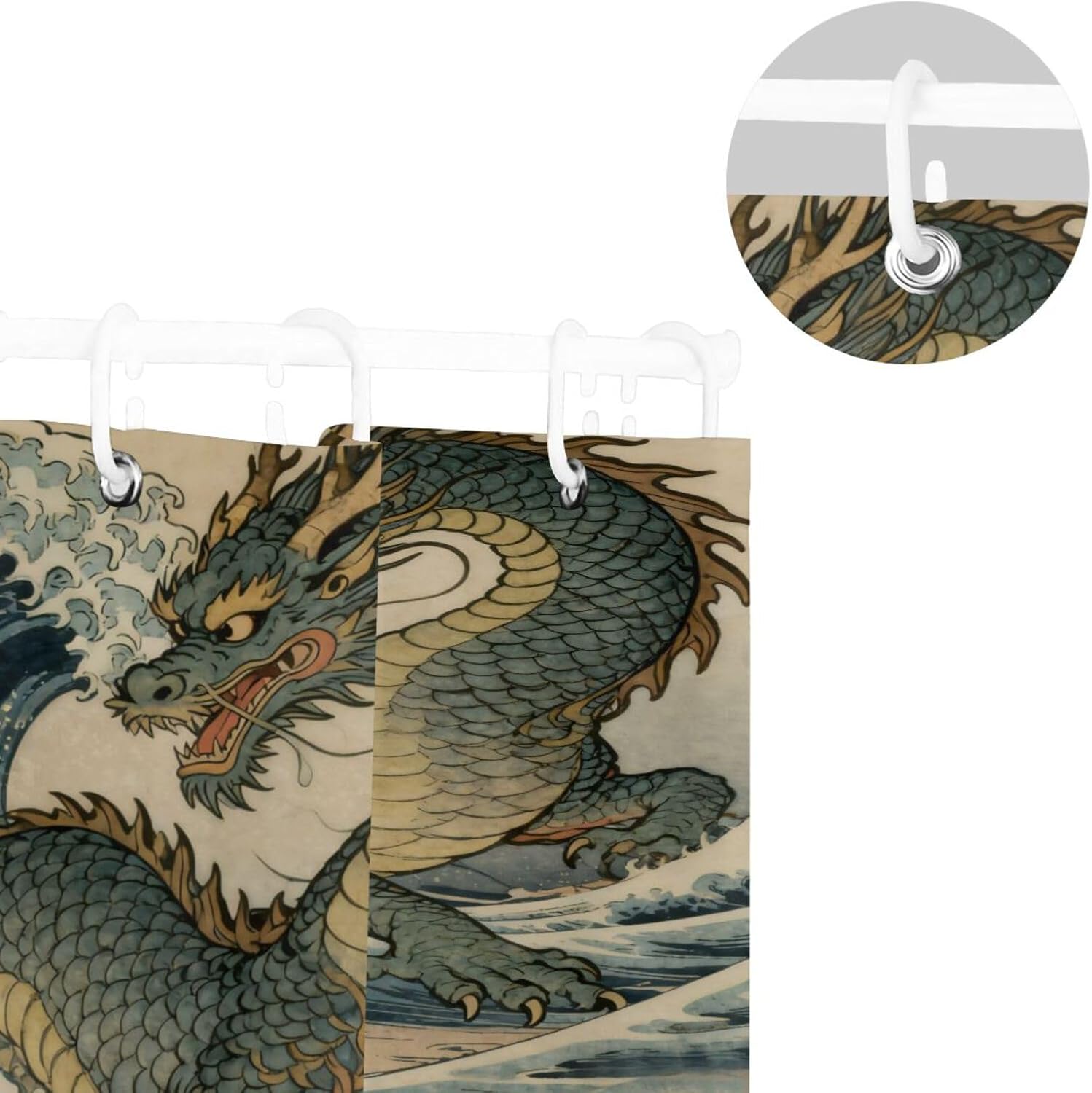 72x72 Inch Water Resistant Curtains for The Bathroom with Curtain Washable Chic Curtain Liner for Room Shower Japanese Ocean Sea Wave Dragon
