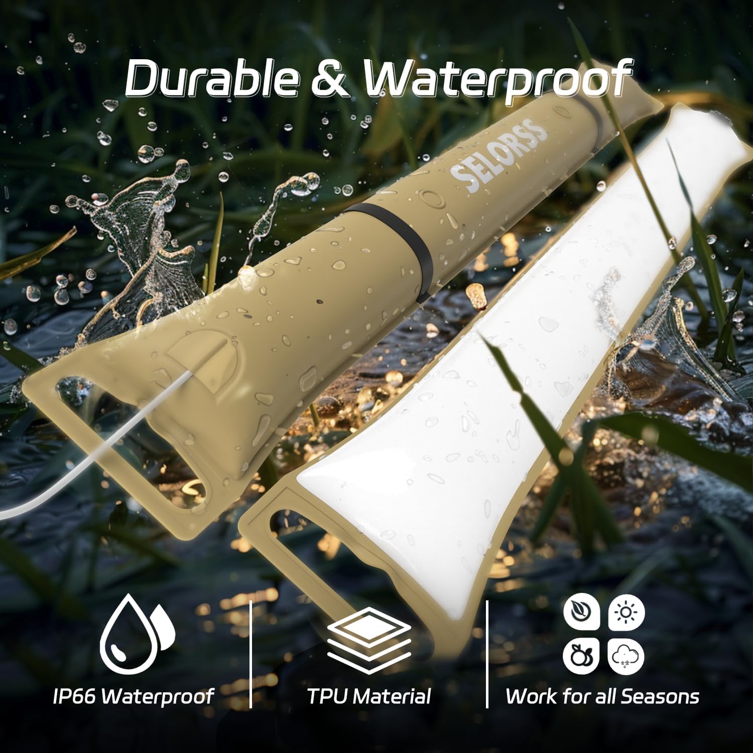 SELORSS Portable Inflatable Folding Outdoor Camping Light, IP66 Waterproof Standard with USB Plug for Camping, Hiking, Traveling and Other Outdoor environments.