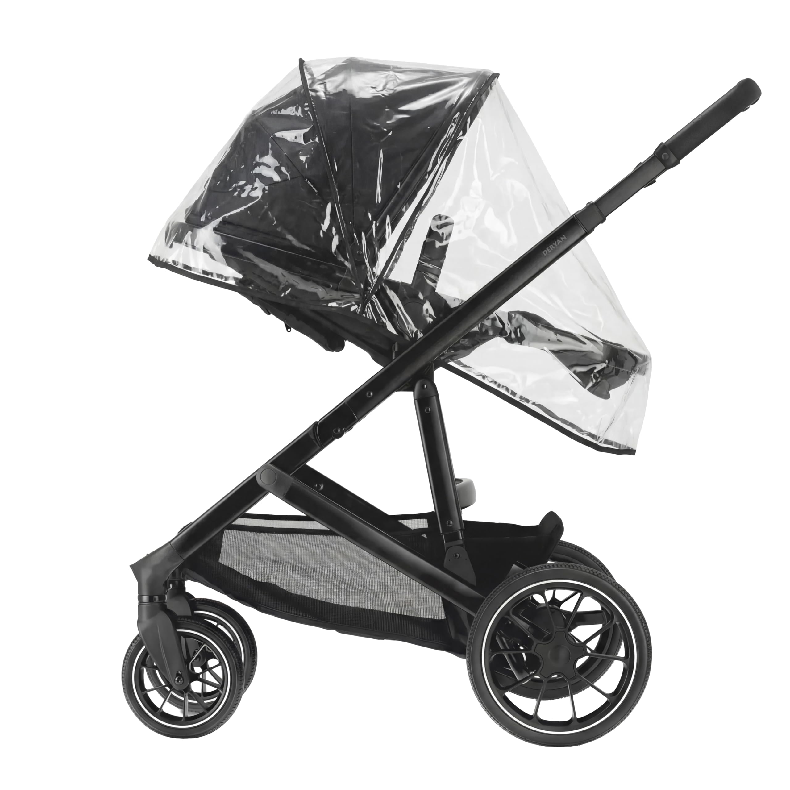 Deryan Evy V2 Habillage Pluie pour Poussette Double, Respirante Protection Pluie Poussette Double Avant et Arrière, EVA de Qualité Alimentaire, Imperméable, Transparente