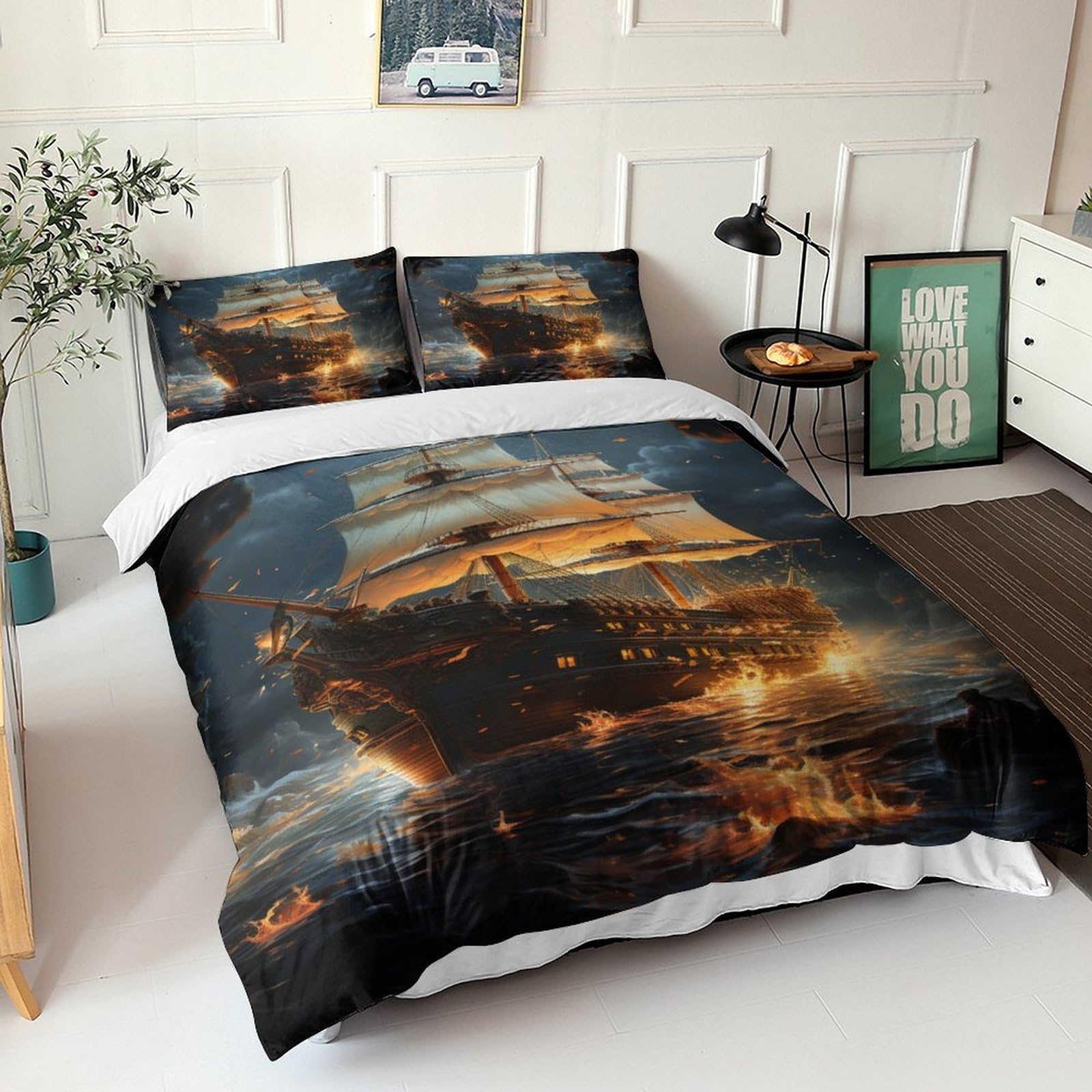Set Copripiumino Nave Pirata 3 Pezzi In Microfibra – King 220x240 Cm, Morbido E Facile Da Pulire