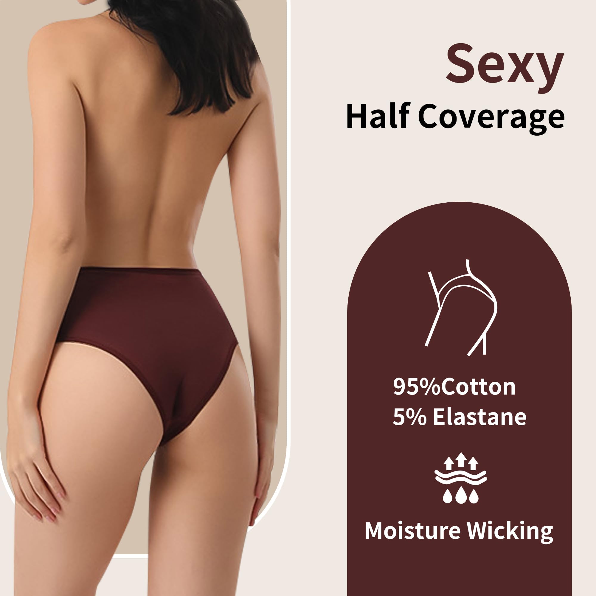 Slip mit hoher Taille, Bauchkontrolle für Damen, weiche Baumwolle, hoch geschnitten, Beige, Weinrot, Marineblau, 3er-Pack, Größe L