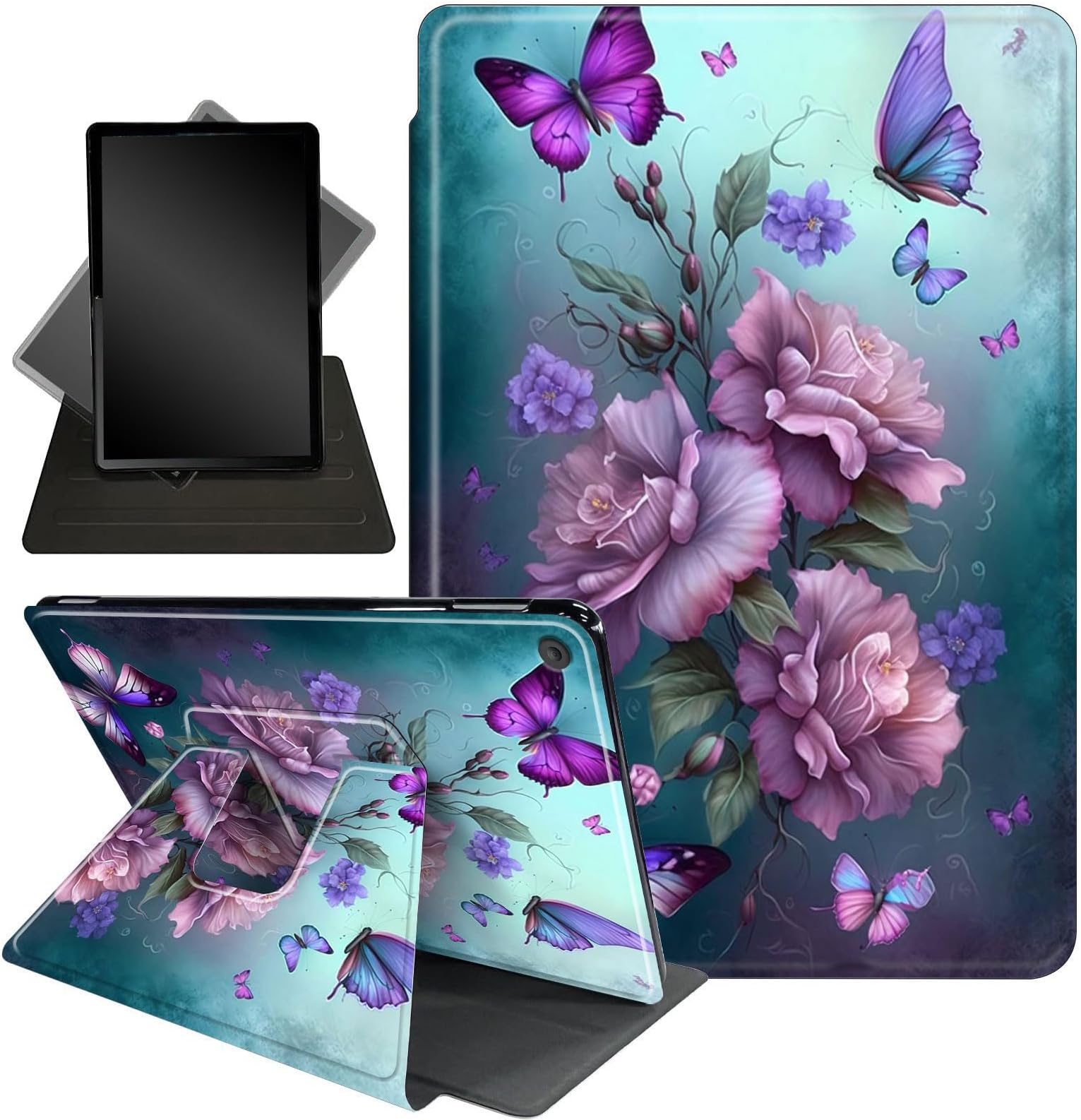 for iPad 9.7 Inch Case for iPad 6th/5th Generation Case 2018 2017(Model: A1893 A1954 A1822 A1823),360 Degree Rotating Stand Smart Protective Cover Case for iPad 9.7 2018/2017,Pink Butterfly Flower