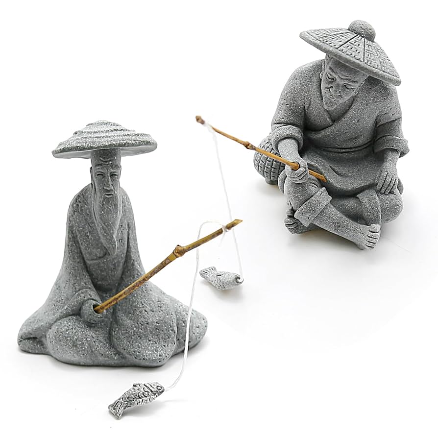魚置物 Amazon.com: 2PCS Sitting Fishing Figurines Sandstone Vintage