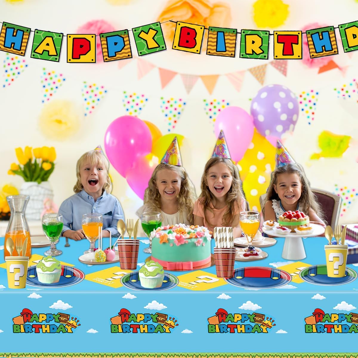 Nyhpar 3PCS Video Game Tablecloth, Super Theme Plastic Tablecover Disposable Table Covers for Game Theme Birthday Party Decorations Supplies, 86.6 x 51.2in
