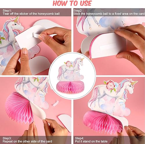 Miniatura 4 de Outus 9 piezas de centro de mesa de panal de unicornio arcoíris para decoración de mesa decoración de mesa de unicornio brillante para decoración de