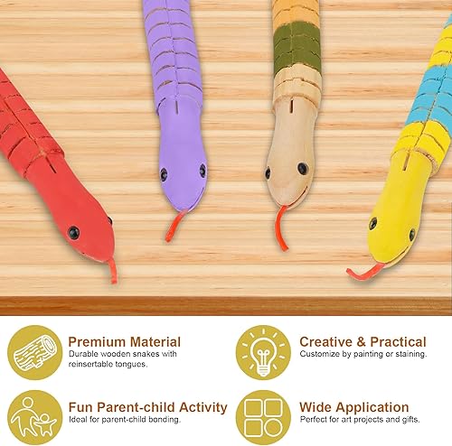 Miniatura 7 de WOWOSS Juego de 10 serpientes Wiggly de madera sin terminar, juguete de serpiente de madera pintable de Halloween de 12 pulgadas, manualidades de