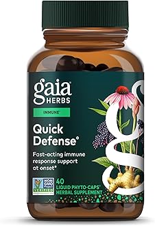 Gaia Herbs Quick Defense - Fast-Acting Immune Support Supplement* - Echinacea, Black Elderberry, Ginger & Andrographis - 40 Vegan Liquid Phyto-Caps (20 Servings)