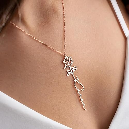 Miniatura 7 de Custom Birth Flower Name Necklace Personalized 18K Gold Plated Birth Month Flower Necklace Dainty Floral Pendant Jewelry Mothers Birthday Gift for