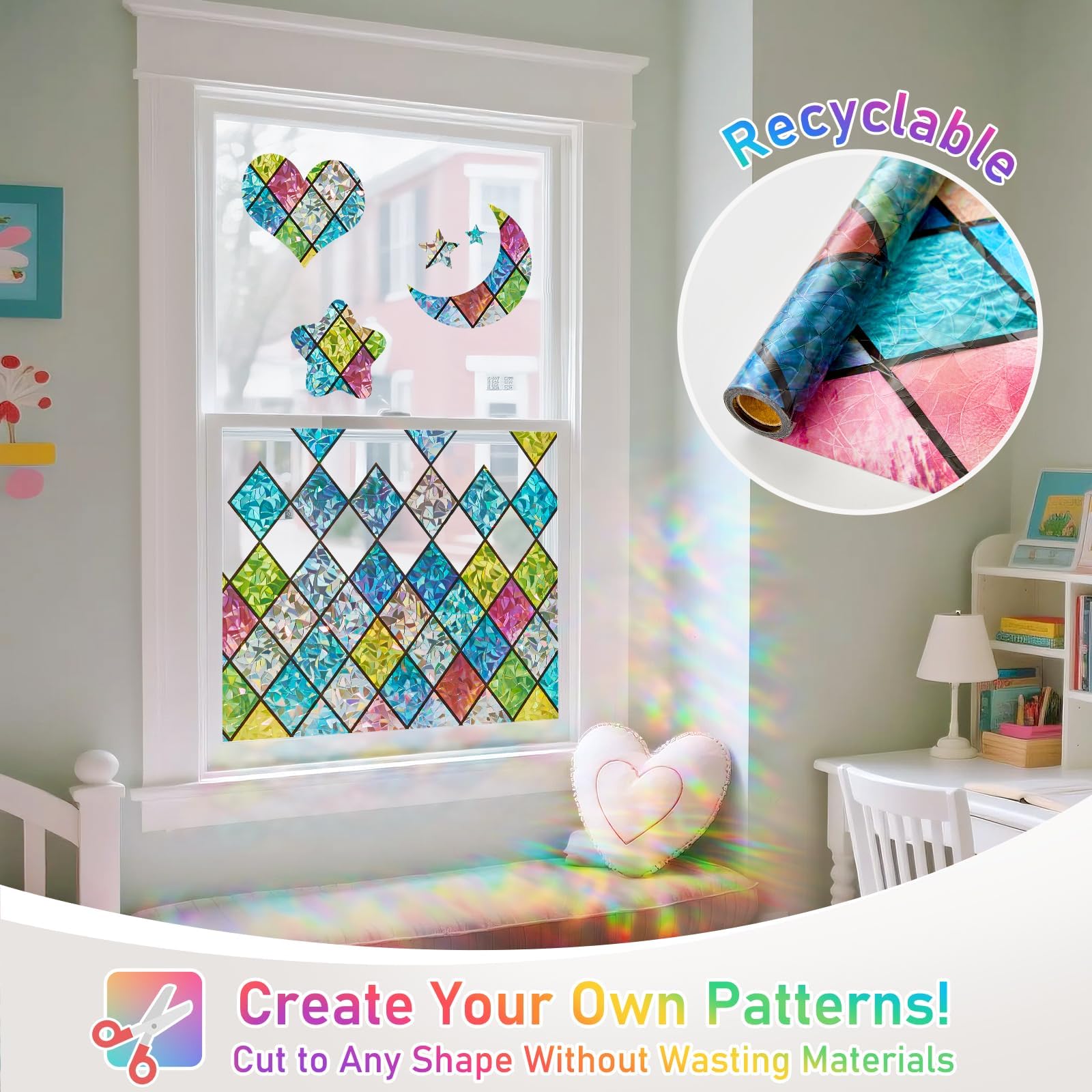 Beautysaid Film de fenêtre en Verre dépoli avec Motif Arc-en-Ciel, Anti-UV, Statique, sans Colle, pour Maison, Chambre à Coucher, Salle de Bain, Bureau, 60 x 400 cm
