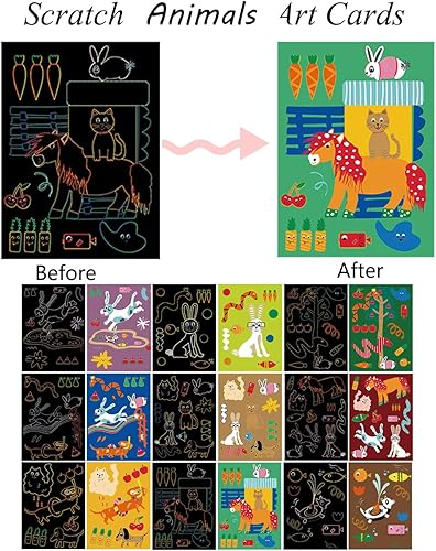 Miniatura 10 de SuyuanArt Animal Unicorn Ocean Mermaid Color Scratch Rainbow Art Paper Set para niños, dibujo mágico, manualidades de madera, lápiz capacitivo,