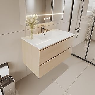 Wall-Mount Bathroom Vanity – Modern Floating Vanity with Soft-Close Draw...