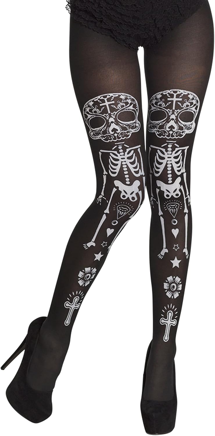 Boland Day of the Dead Tights, Black and White, Skeleton, Halloween Fancy Dress Accessory, Adult, One Size