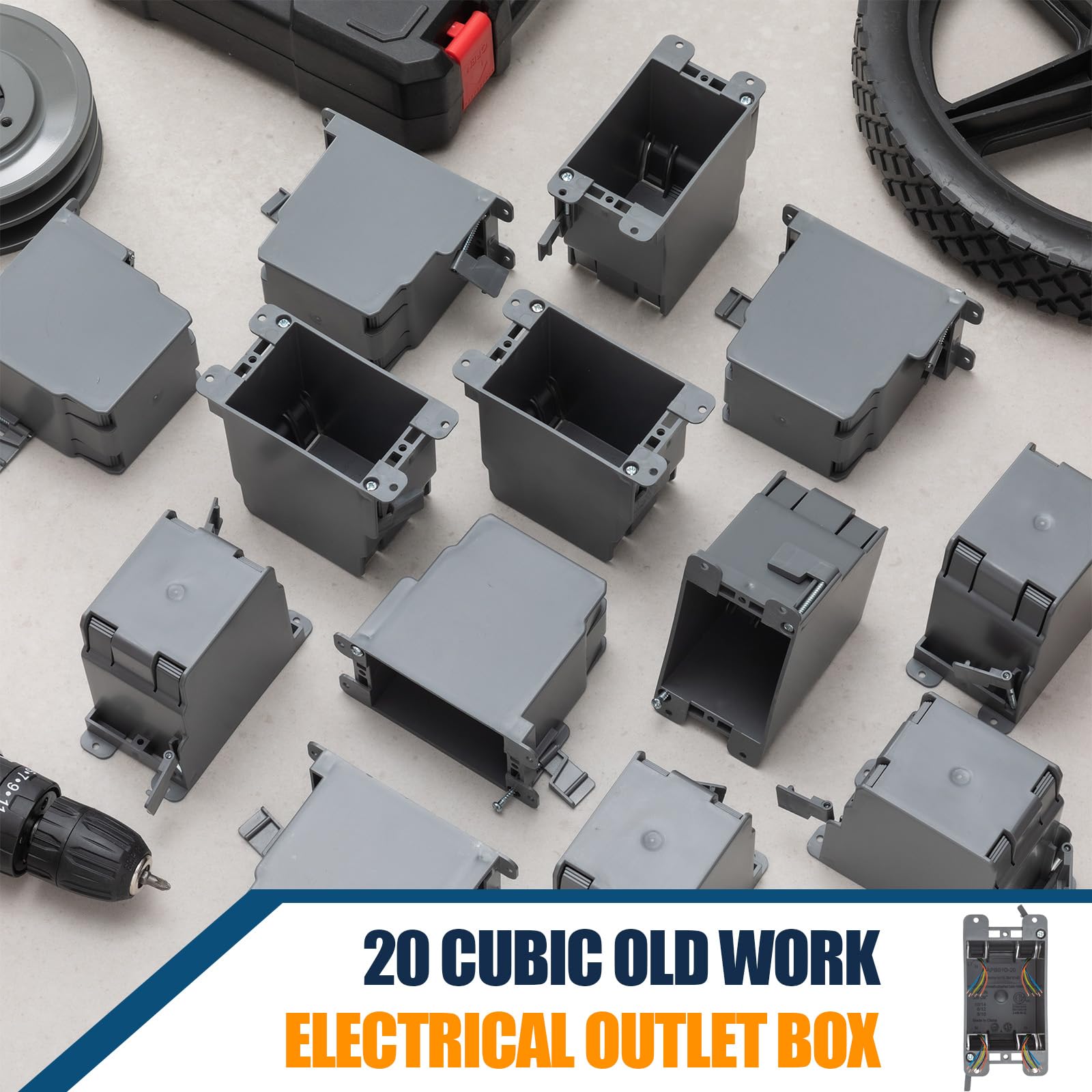 Tellegloww Paquete de 20 cajas de tomacorriente eléctrica de trabajo antiguo, 1 banda, 20 pulgadas cúbicas, caja de salida eléctrica ultra profunda, conexión de plástico PVC para interruptores, etc