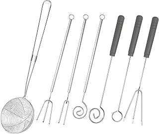 7Pcs Chocolate Dipping Tool Set, Candy Making Spoons Fork, 1 Slotted Spoon & 6 Fondue Forks, Stainless Steel Spiral Dipper Spear Supplies Plates for Decorative Truffles Handmade Pralines DIY Baking