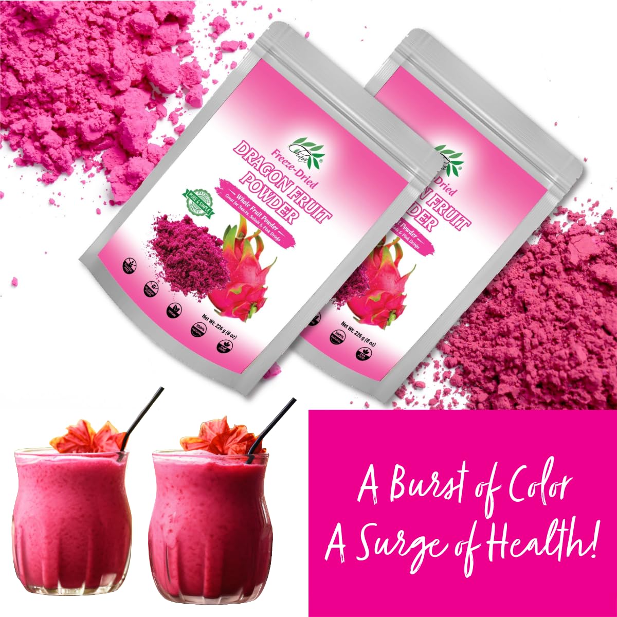 CHAVI Freeze-Dried Dragon Fruit Powder - 8 Oz - (Pink Pitaya/Pitahaya), For Shakes, Baking & Smoothie, No Added Sugars or Preservatives - Non-GMO, Vegan, Gluten-Free - Image 4