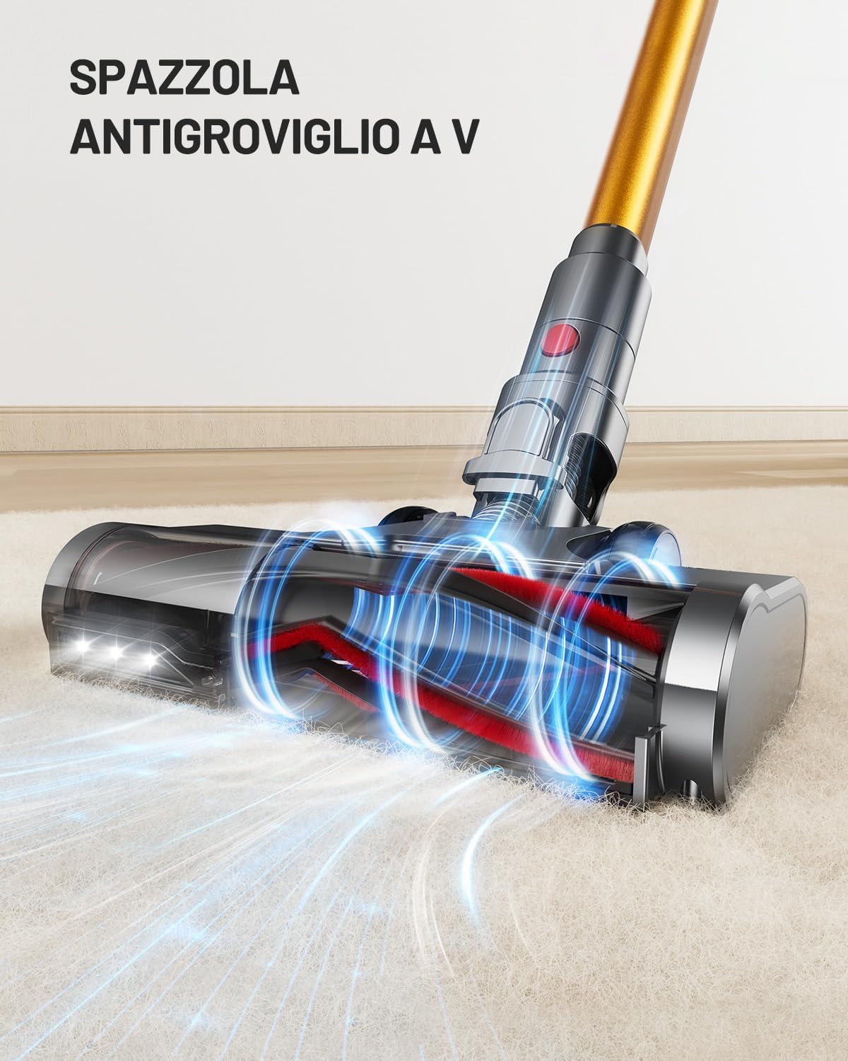 Aspirapolvere Senza Fili, 600W/48KPA 75 Mins,Scopa Elettrica Senza Fili a Doppia Impugnatura, Aspirapolvere Verticale Antigroviglio con Display a LED, Altamente Adatto per Tappeti/Pavimenti/Capelli