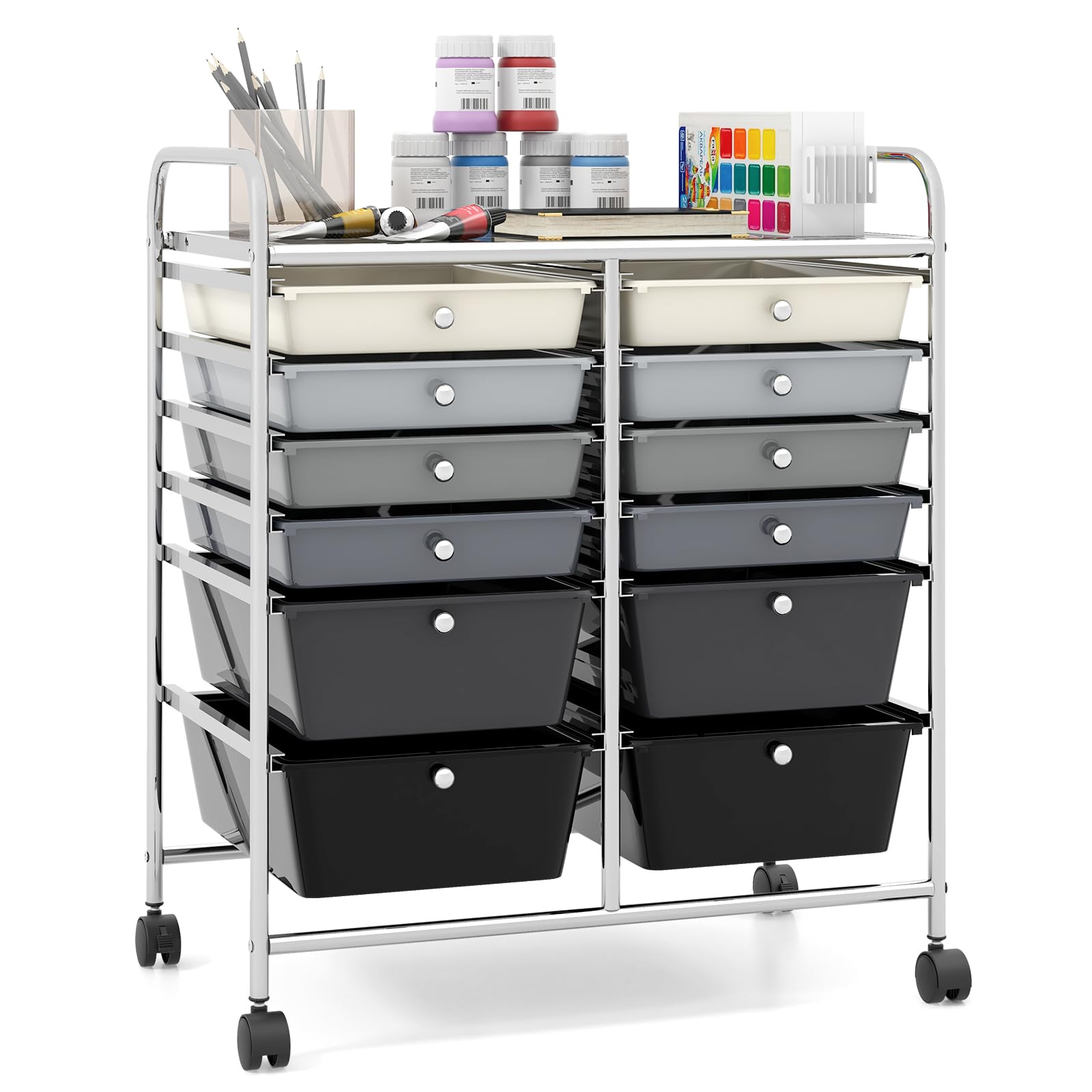 Giantex 12 Drawer Rolling Storage Cart Tools Scrapbook Paper Office School Organizer (Black Gradient)
