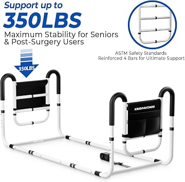 Dual Side Bed Rails for Seniors, 350 LBS Capacity, Model BM10 | ASTM-Approved Bed Rails for Elderly Adults Safety, Dual U-Handles & 4-Bar Anti-Tip, Storage Bag, Tool-Free, Fits Twin to King