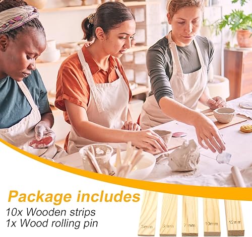 Miniatura 3 de Juego de 11 barras guía de profundidad para cerámica y rodillo de madera, 0.118 in, 0.197 in, 0.276 in, 0.394 in y 0.472 in, tiras de grosor para