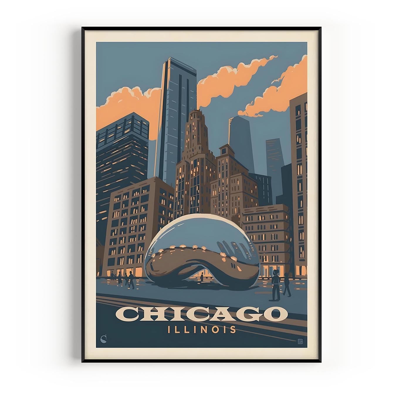 Chicago Vintage Travel Poster, Premium Giclee Fine Art Prints - Modern Aesthetic Wall Art Decoration, Eclectic Trendy Boho Poster Collage Aesthetic